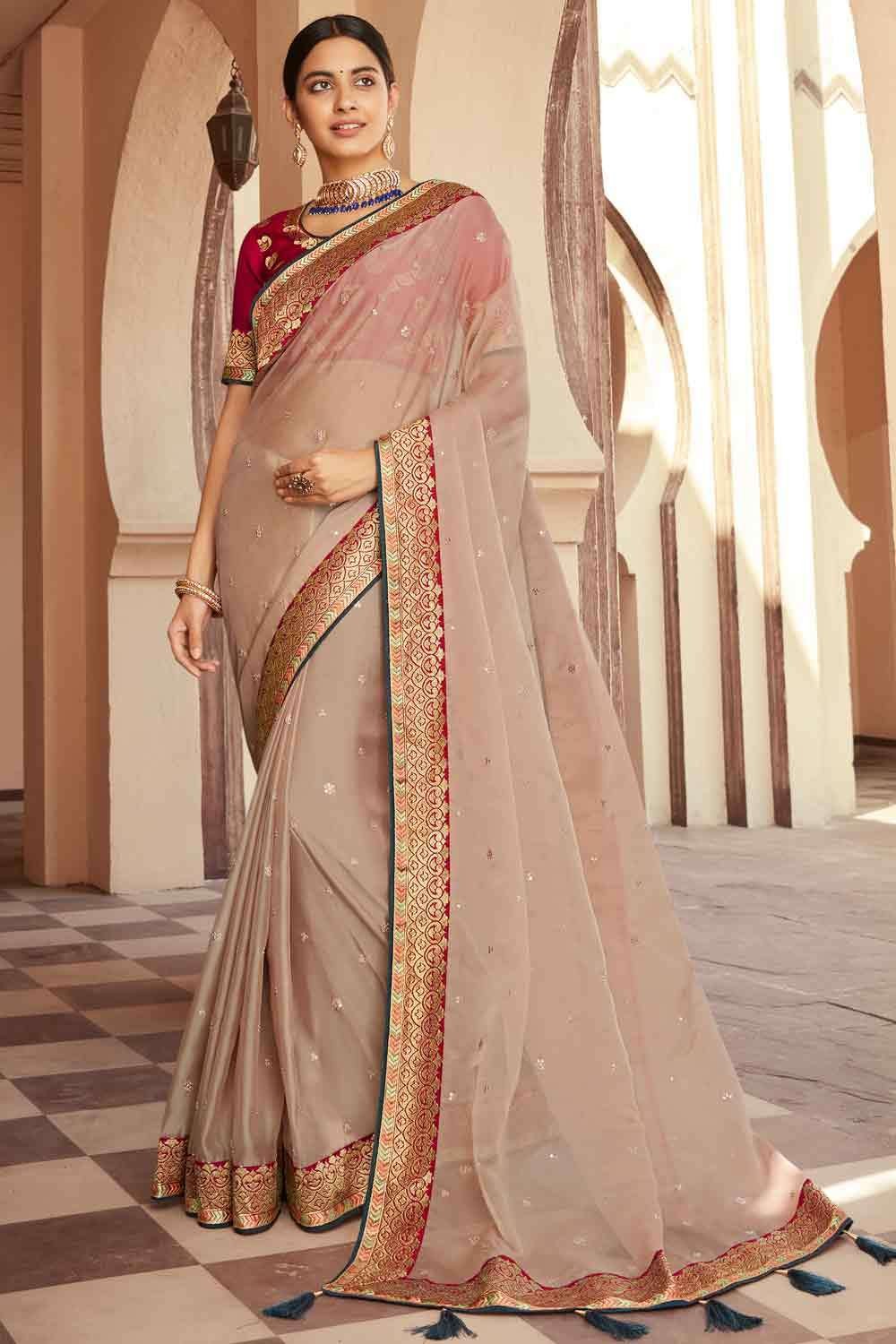 Beige Zari Classic Saree