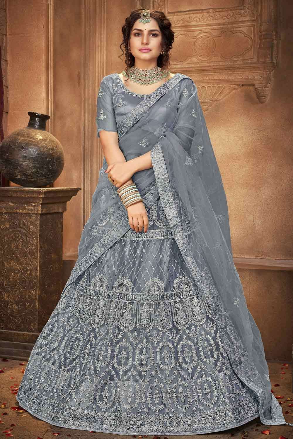 Beautiful Hand Embroidered Silk Lehenga-Choli with superb embellishments. Grey  color… | Designer bridal lehenga choli, Designer bridal lehenga, Indian  bridal dress