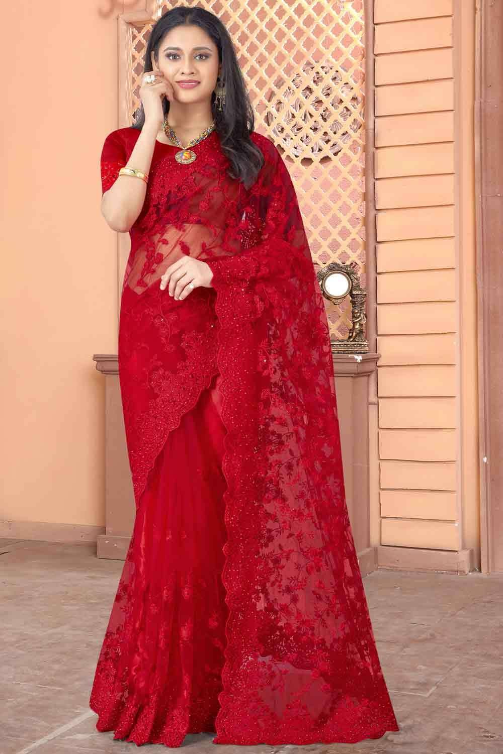 Red Embroidered Saree