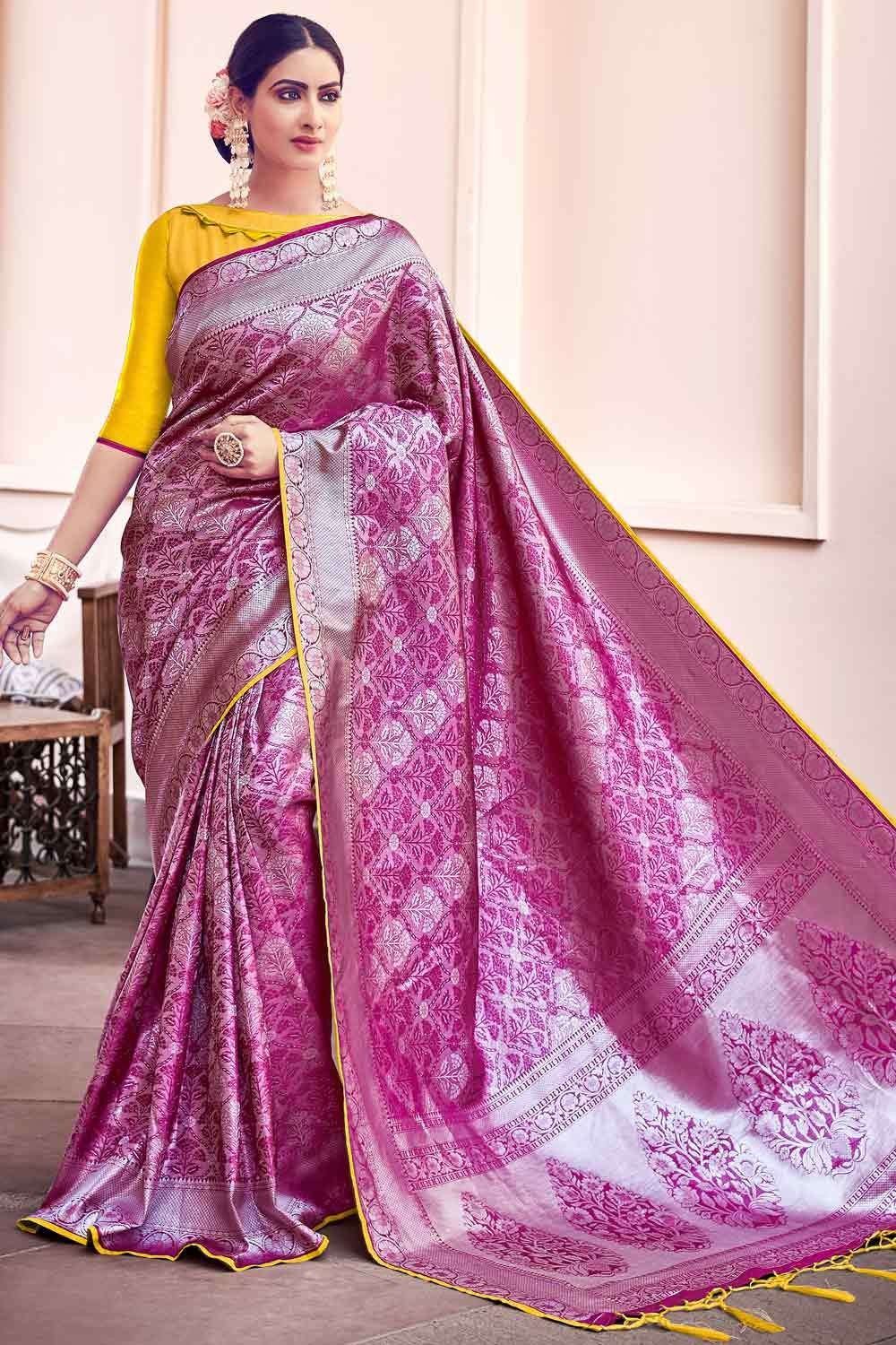 Lilac Snow Purple Banarasi Saree In Banarasi Silk wih Zari & Moti Thre