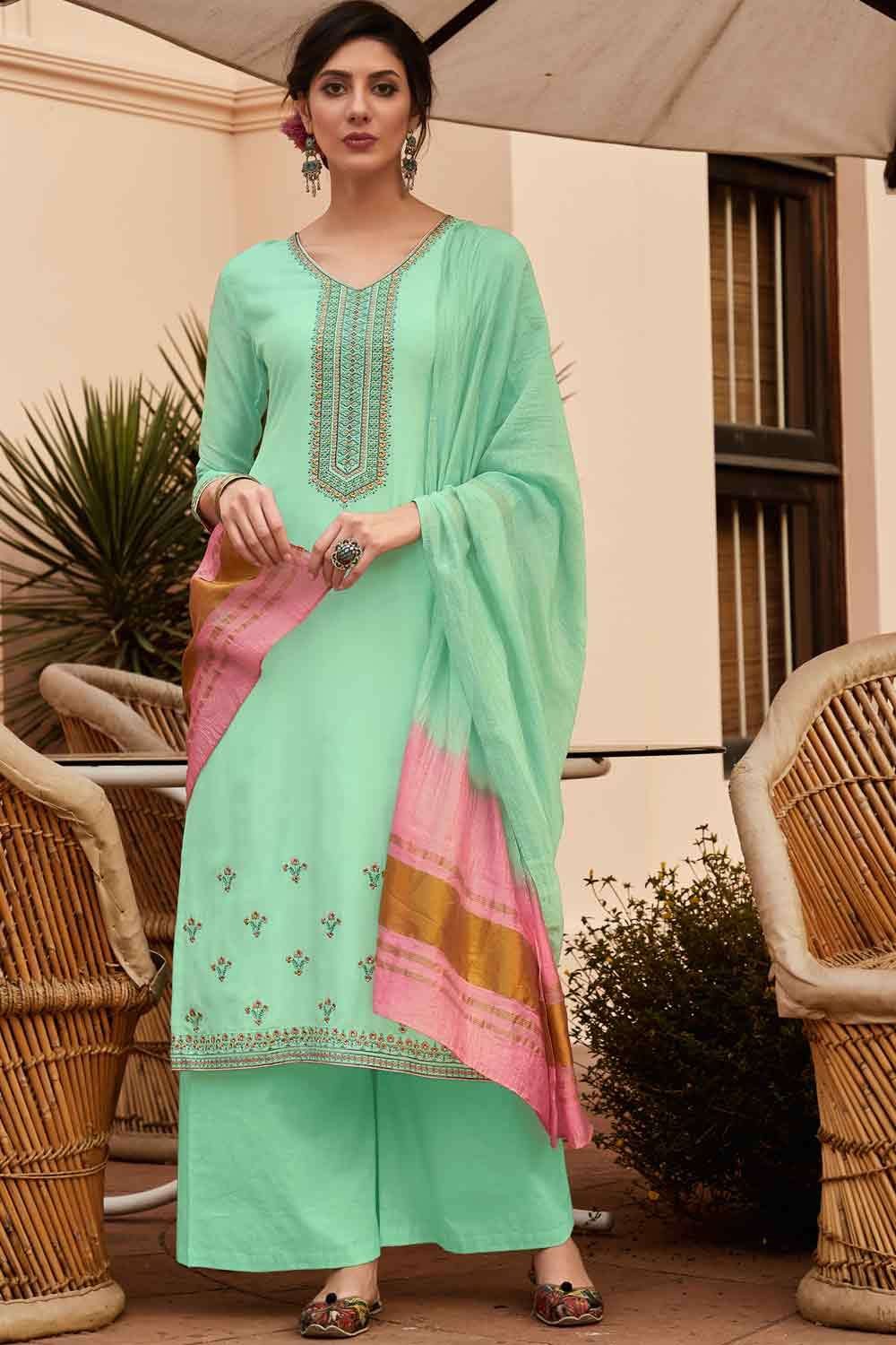 Buy Diwali Dresses - Lime Green Handwork Embroidery Traditional Salwar  Kameez At Hatkay