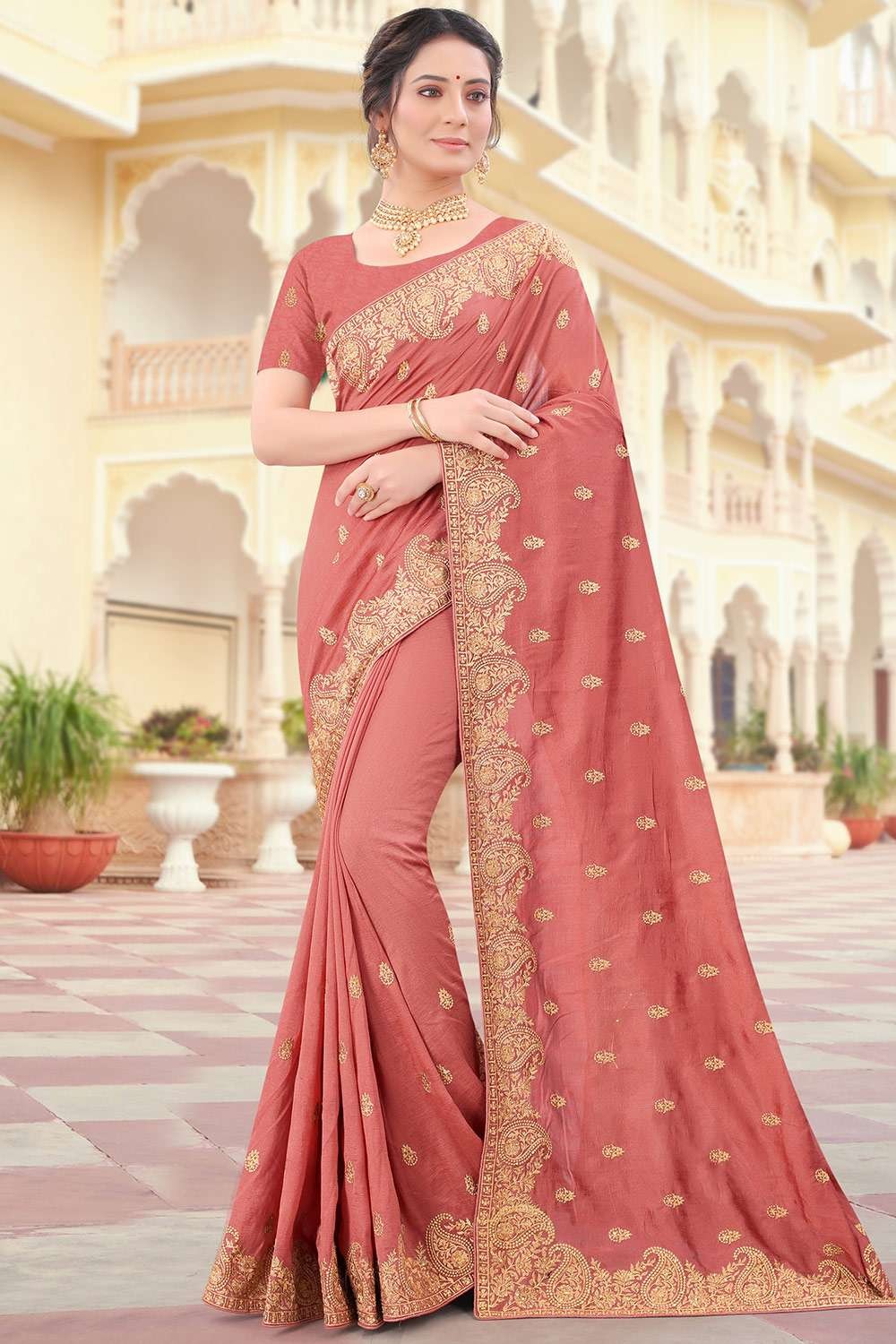 Peach color 2025 party wear saree