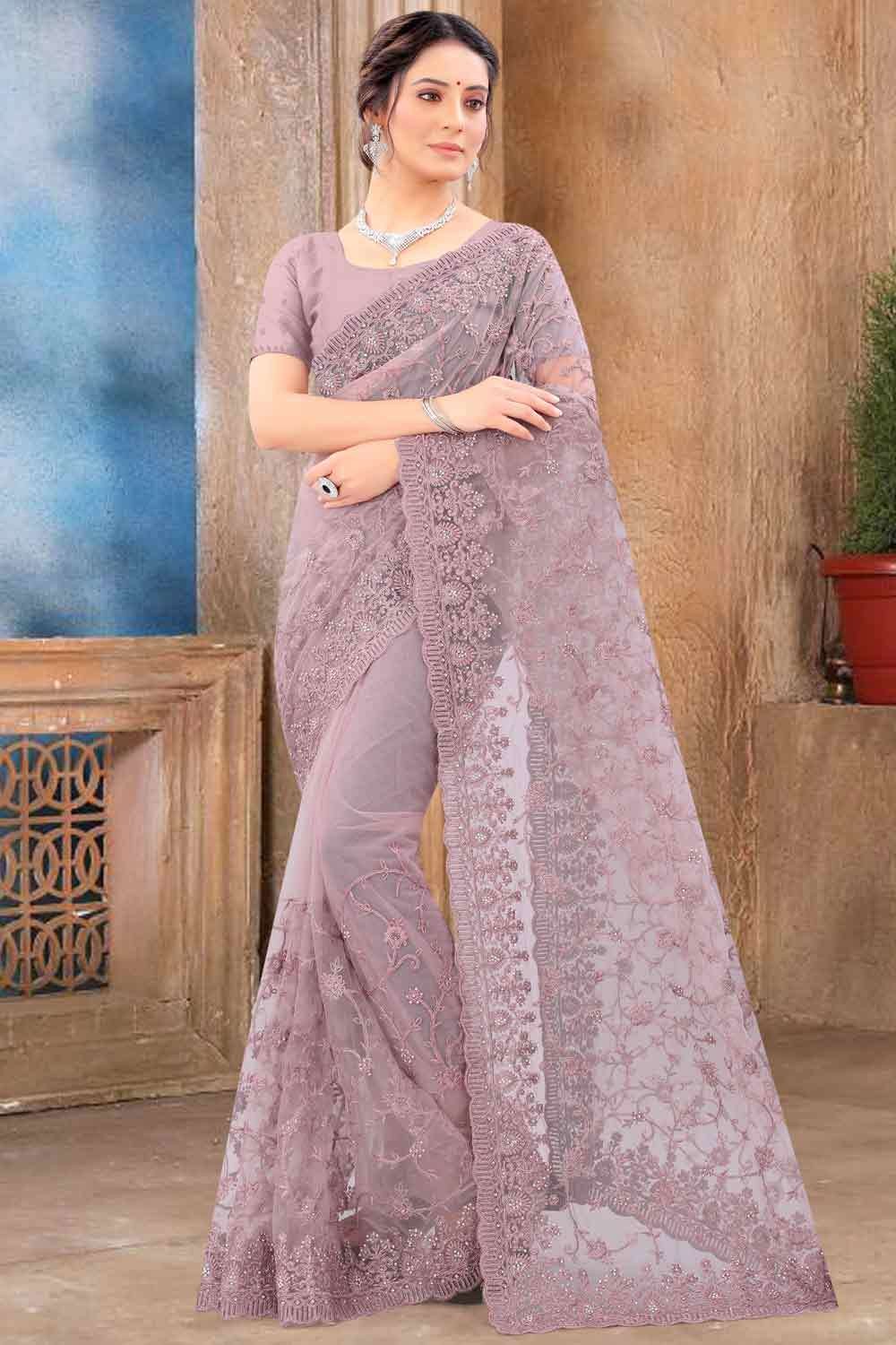 Shop Lavender Plain Wedding Classic Saree Online : 271435 -