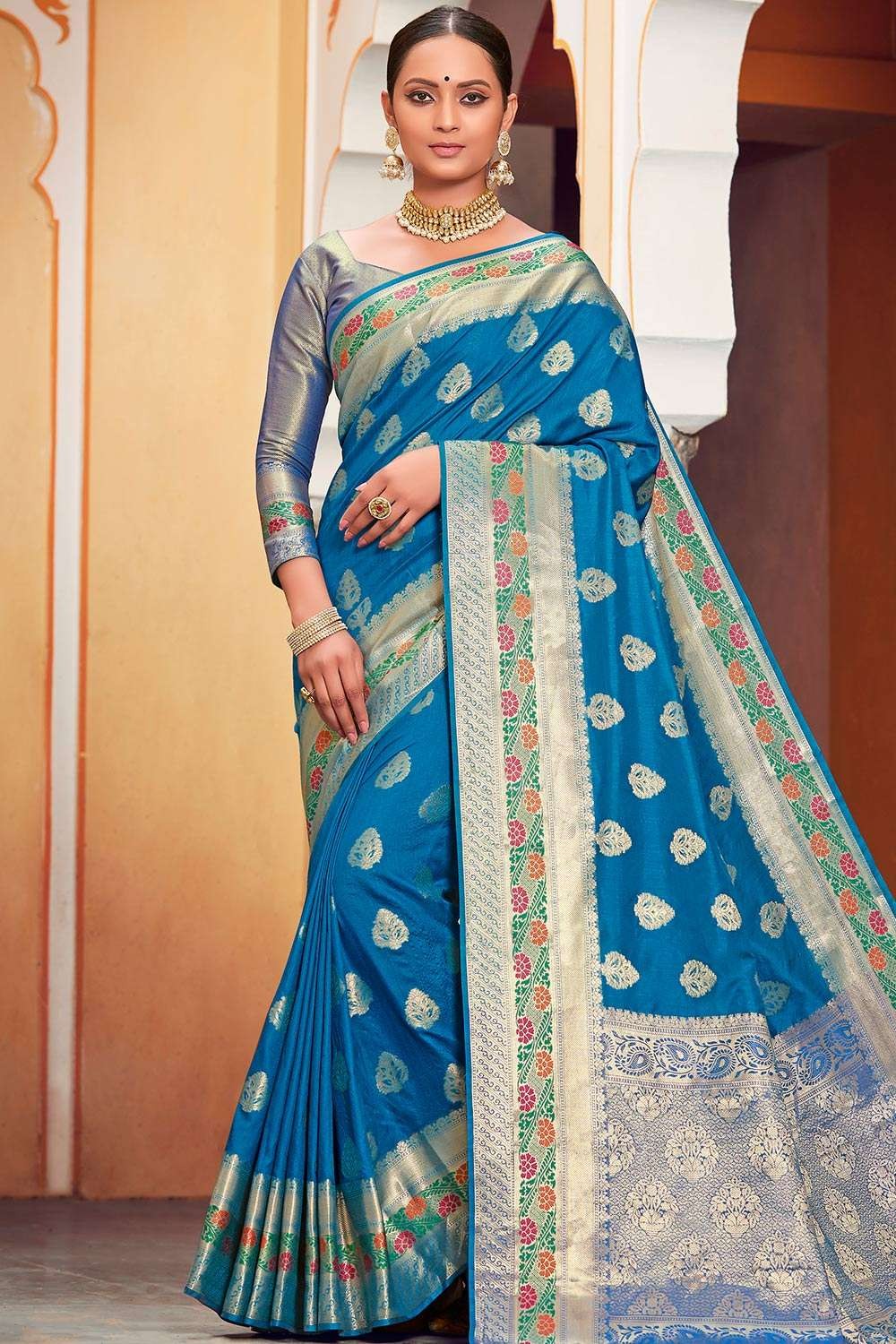 TrendIndian Designer Firozi Blue Saree Bollywood Party Banarasi Silk Blend  Sari | eBay