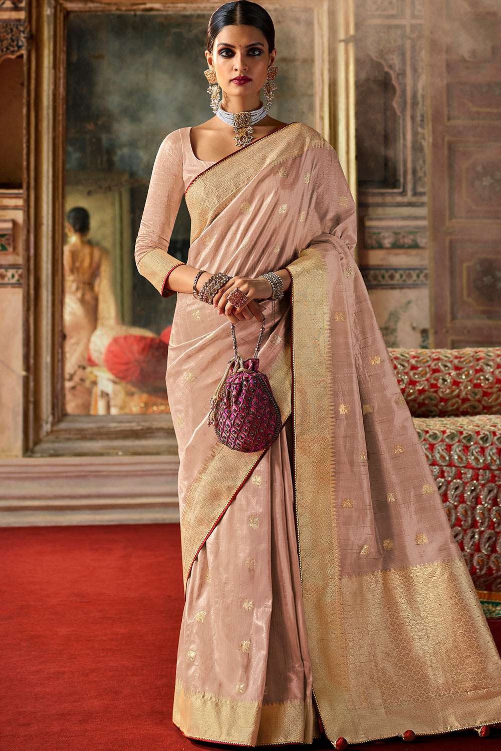 Buy South Indian Traditional Pure Lichi Silk Saree With Golden Peacock Zari  Weaving Work Boarder& Pallu for Wedding Wear Party Wear Indian Saree Online  in India… | Saree, Saree designs, Saree designs