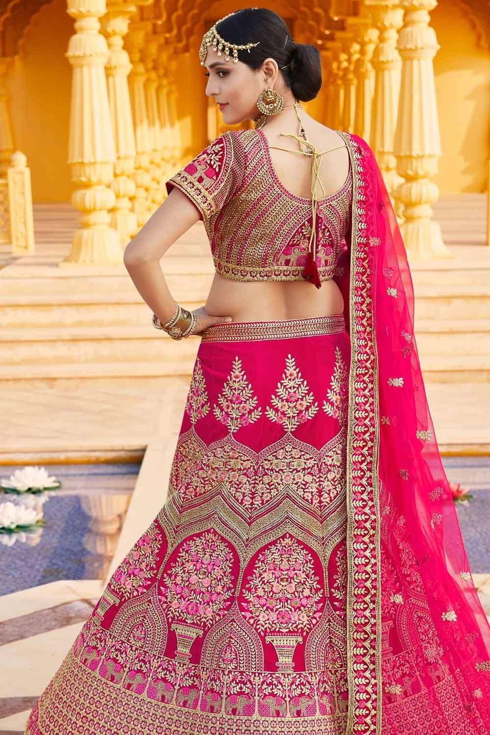 Velvet Embroidery Bridal Lehenga Choli In Pink Colour - LD4900628