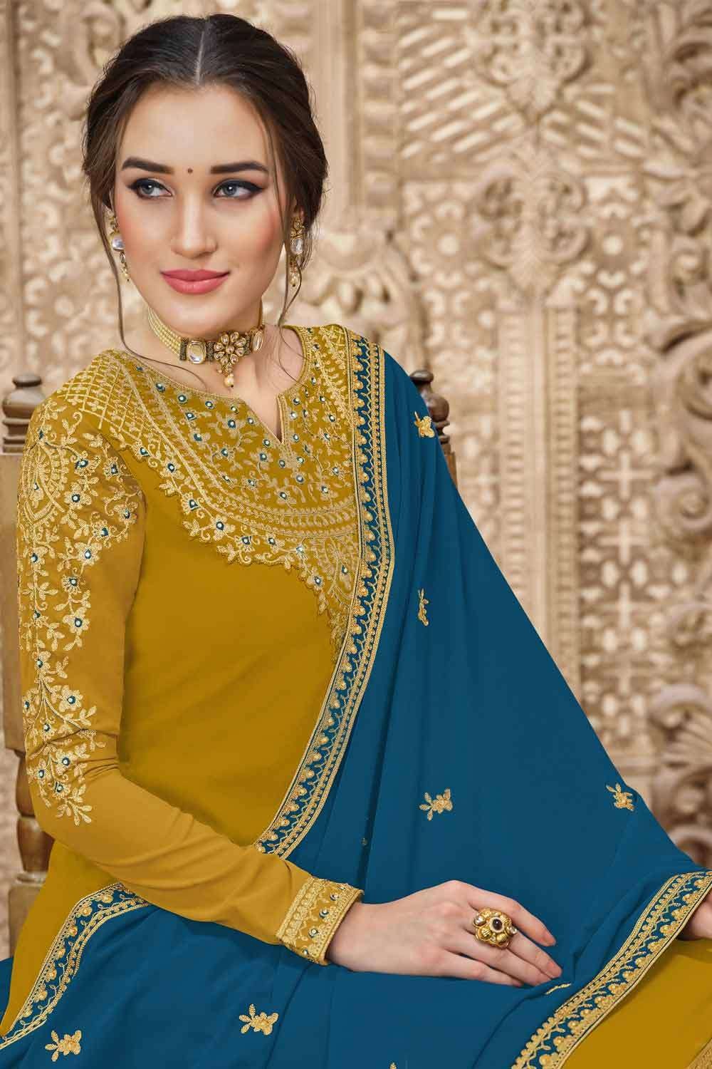 act2810 2 firozi georgette embroidered salwar kameez with dupatta sk14072