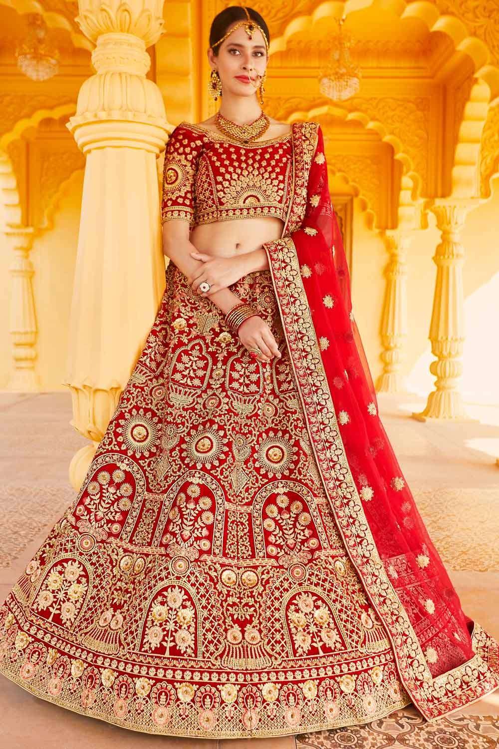 Ethnic Indian Bridal Pink Velvet Hand Work Lehenga Choli SFARY10503 –  ShreeFashionWear