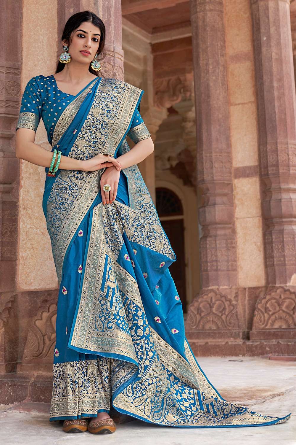 Blue Bridesmaid Wedding Saree In Silk IWS1744549 – ShreeFashionWear