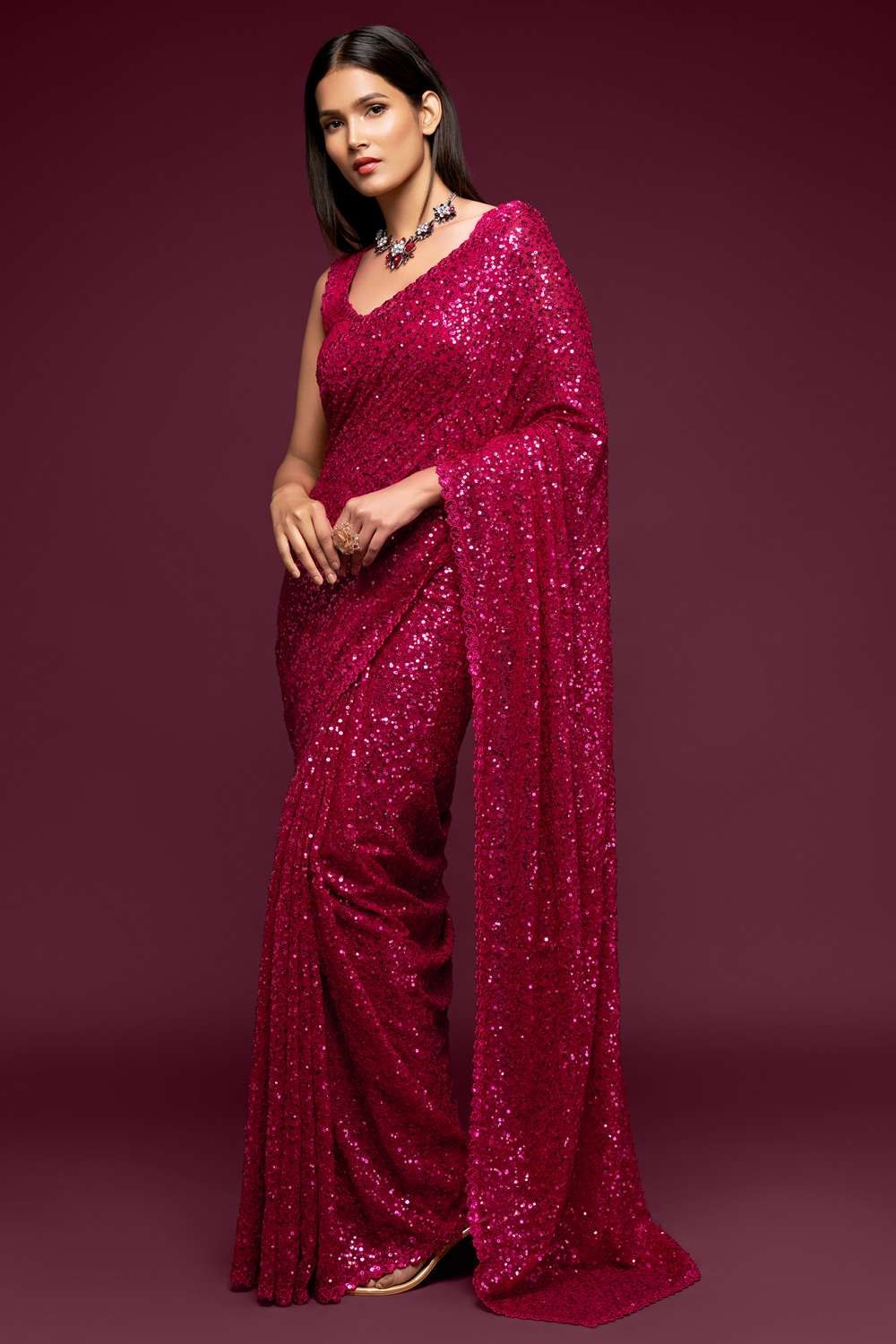 Pink Glass Tissue Party Wear Saree – Priyuja