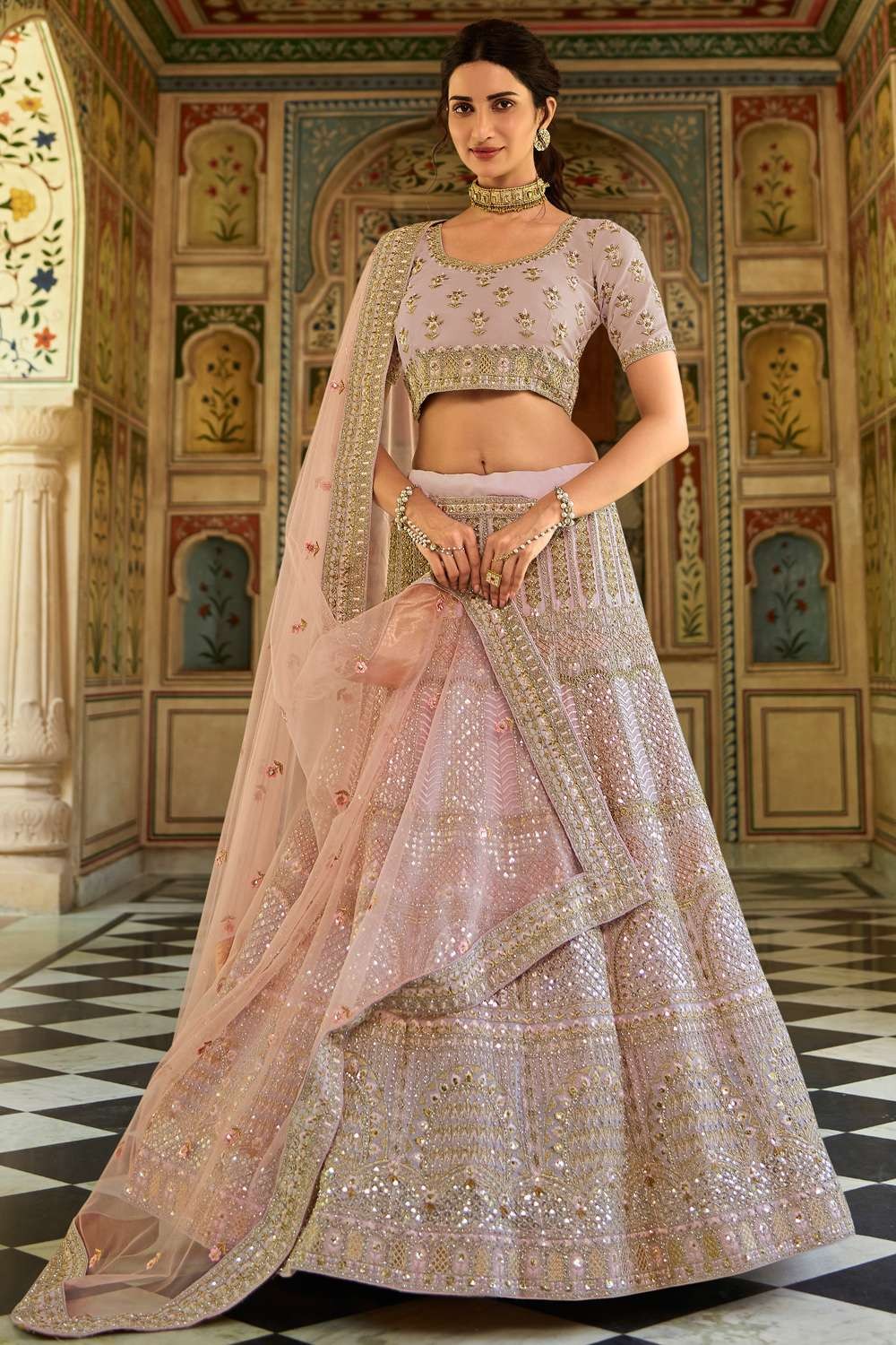 Photo of Light pink bridal lehenga with silver work and scalloped edge |  Indian bridal dress, Indian bridal outfits, Pink bridal lehenga