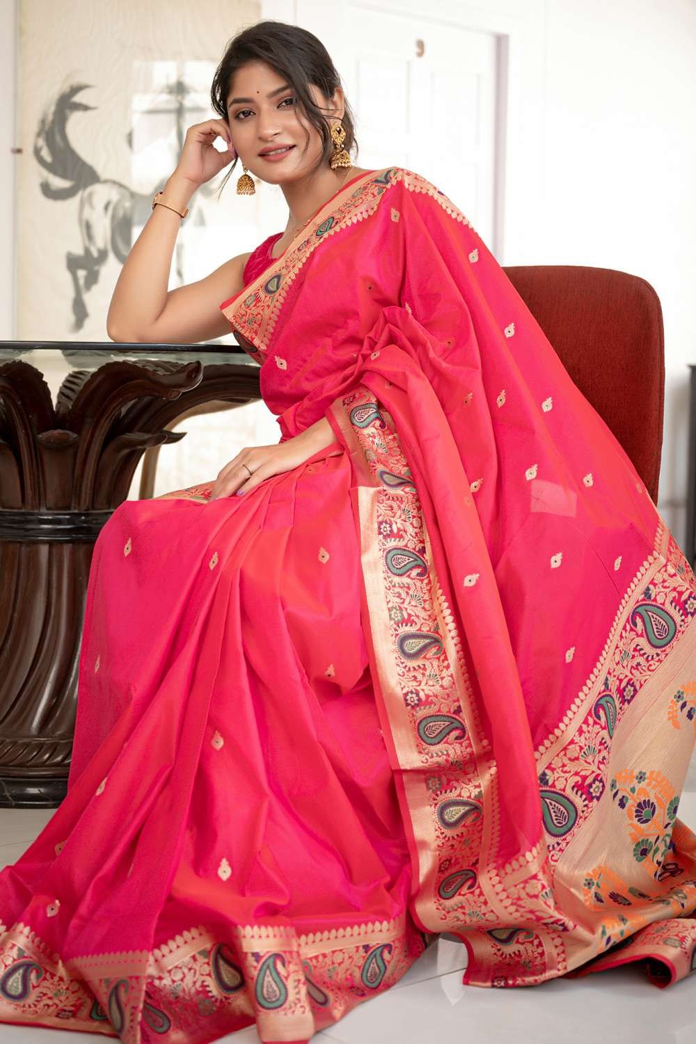 Dark Pink Weaving Silk Banarasi Saree – Leemboodi