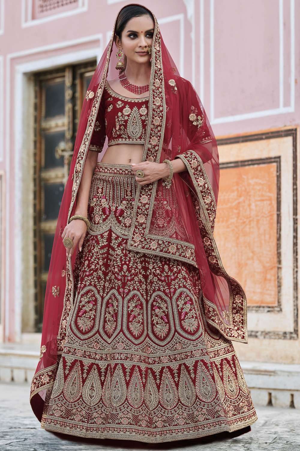 Red Designer Pakistani Wedding Split Anarkali with Lehenga Handwork Bespoke  | eBay