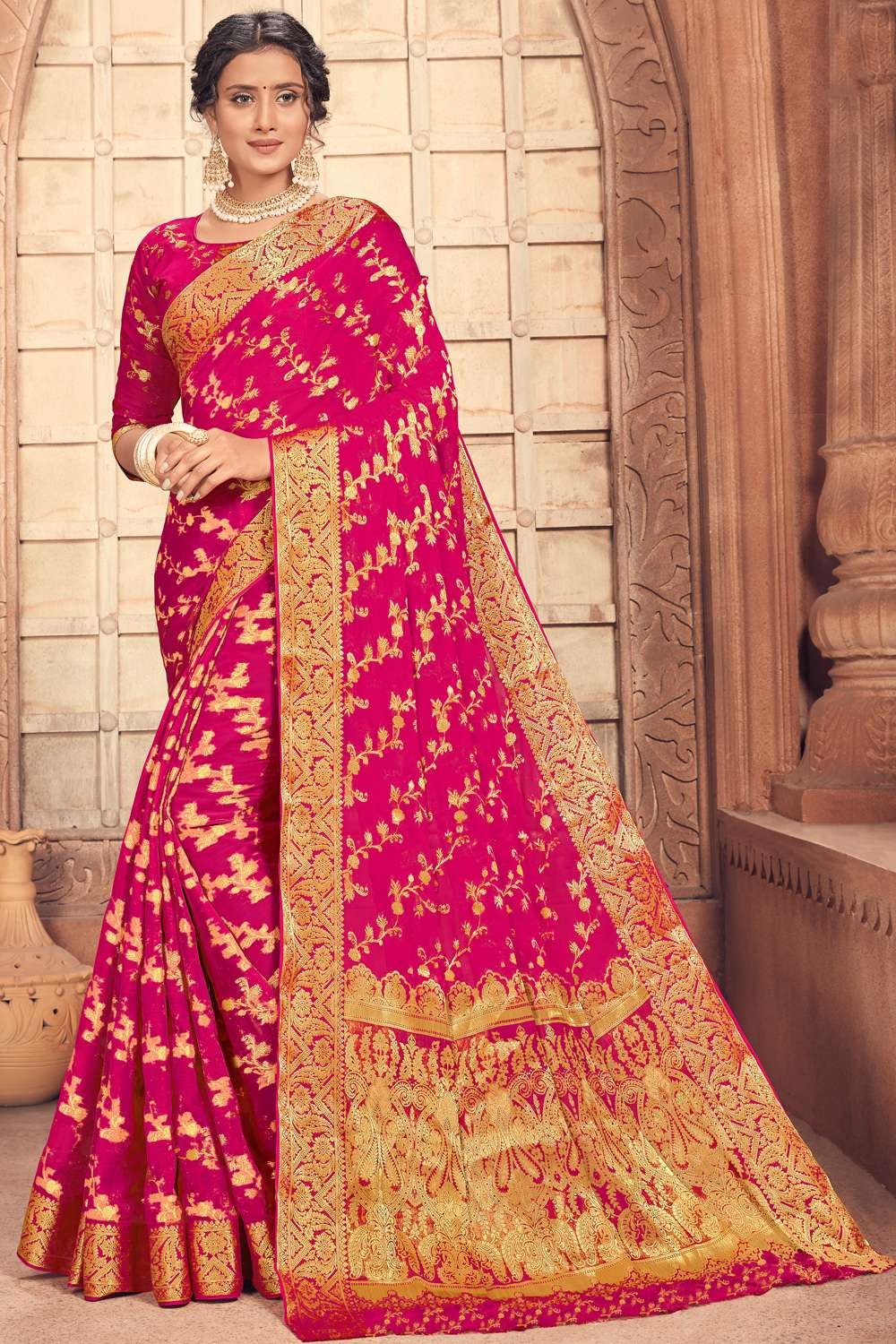 Buy AVANSHEE Self Design, Printed Bollywood Chiffon Saree (Pink) Online at  Best Prices in India - JioMart.