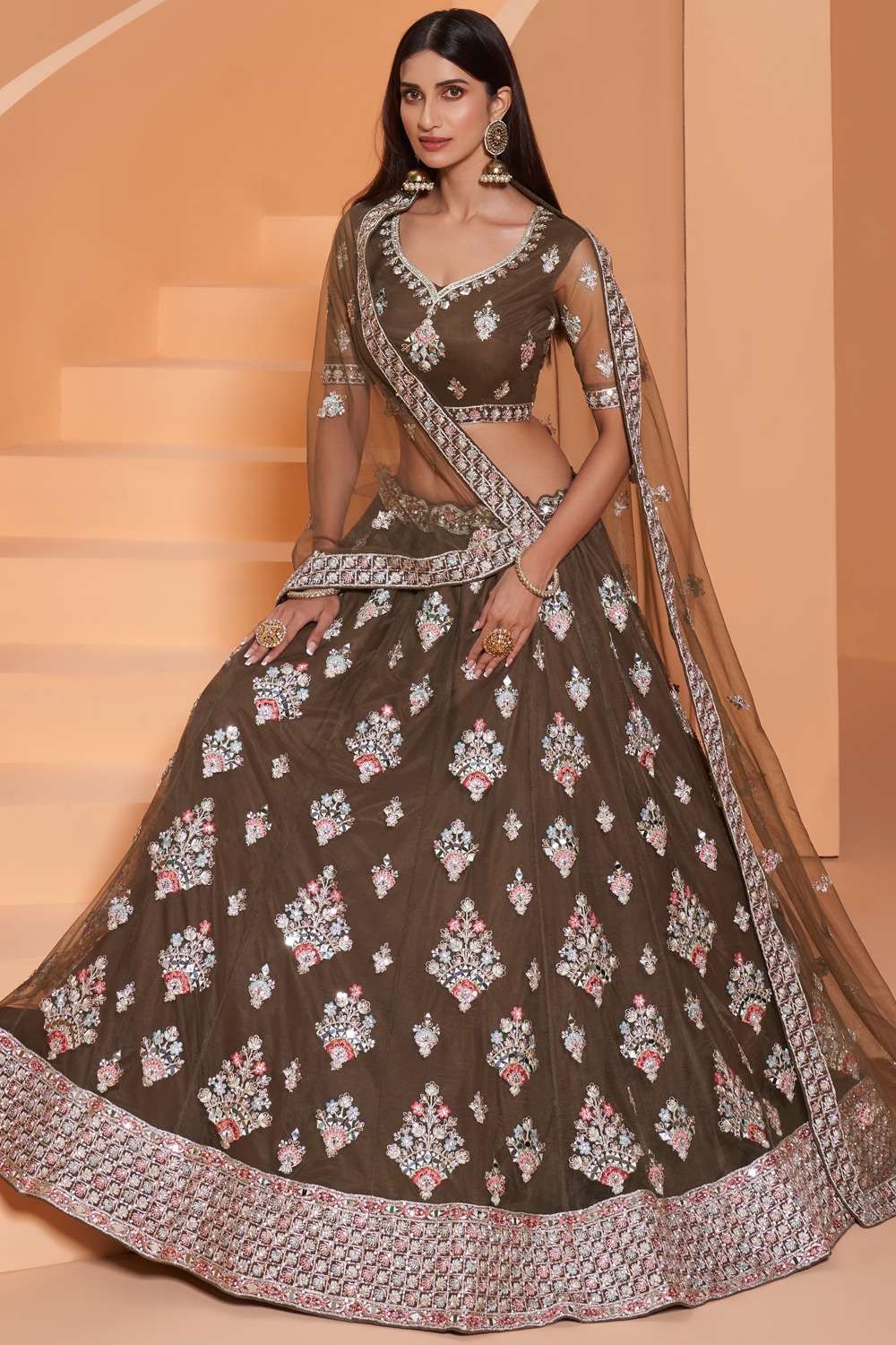 BROWN COLOUR Velvet Bridal Lehenga at Rs 2600 in Surat | ID: 2852578309591
