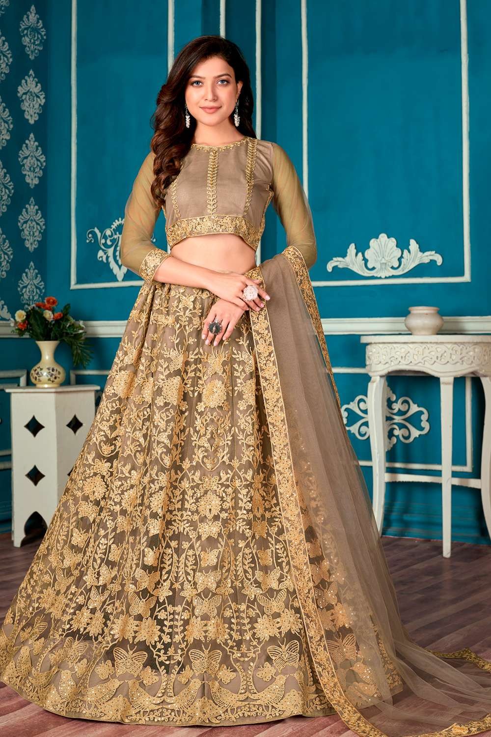 Desirable Brown Wedding Reception Lehenga Choli In Satin FSZ433 –  ShreeFashionWear