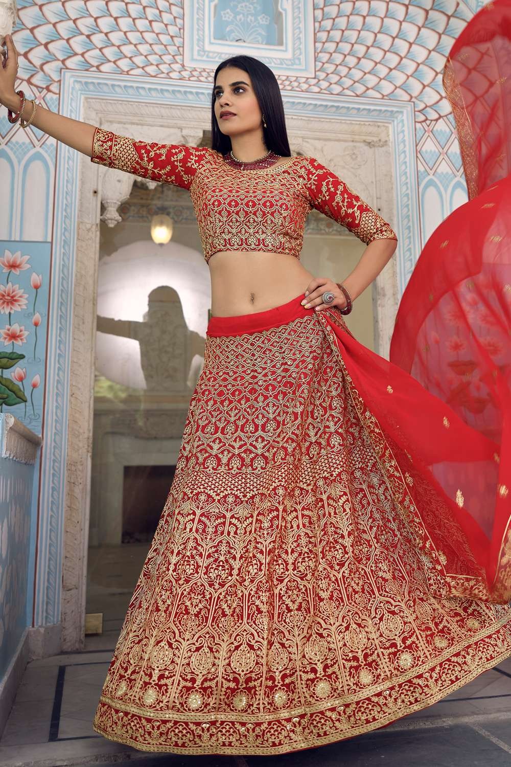 Red Bridal Indian Pakistani Bridal Lehenga In Velvet SRARY7401 –  ShreeFashionWear