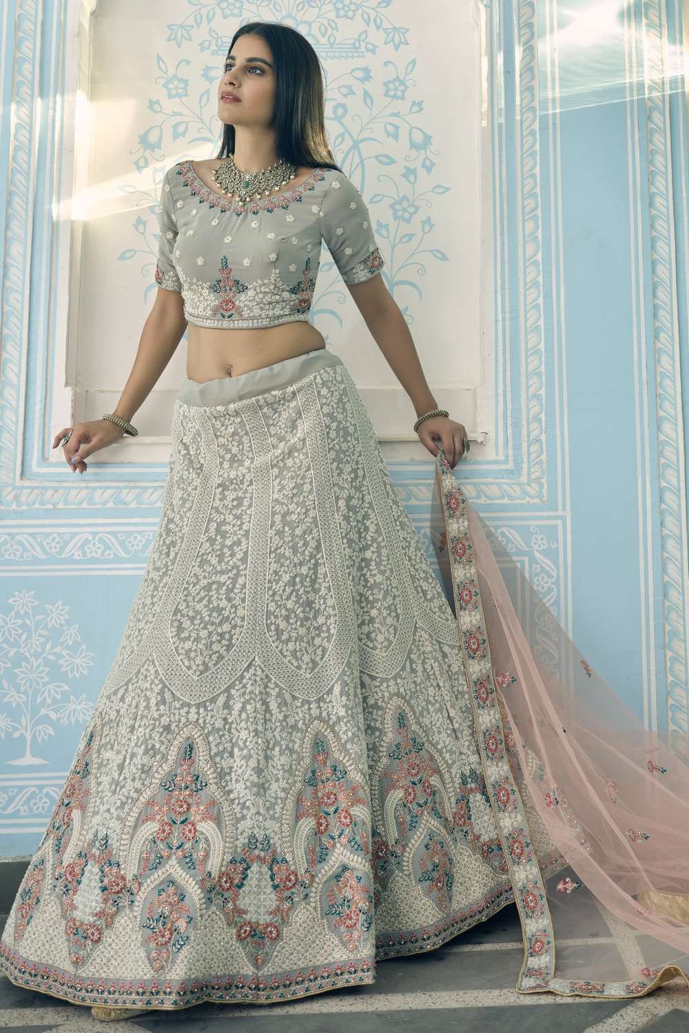 Zeel Clothing Women's Zari & Sequins Embroidered Net Lehenga Choli with  Dupatta (4105-Grey-Wedding-Stylish-Latest-New; Free Size) : Amazon.in:  Fashion