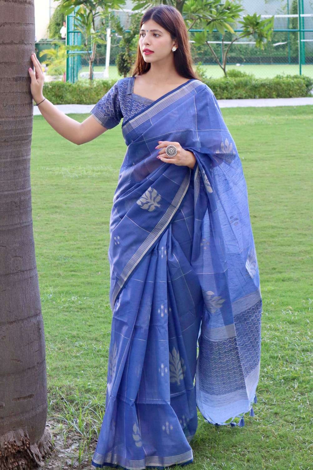 Blue silk saree blouse clearance designs