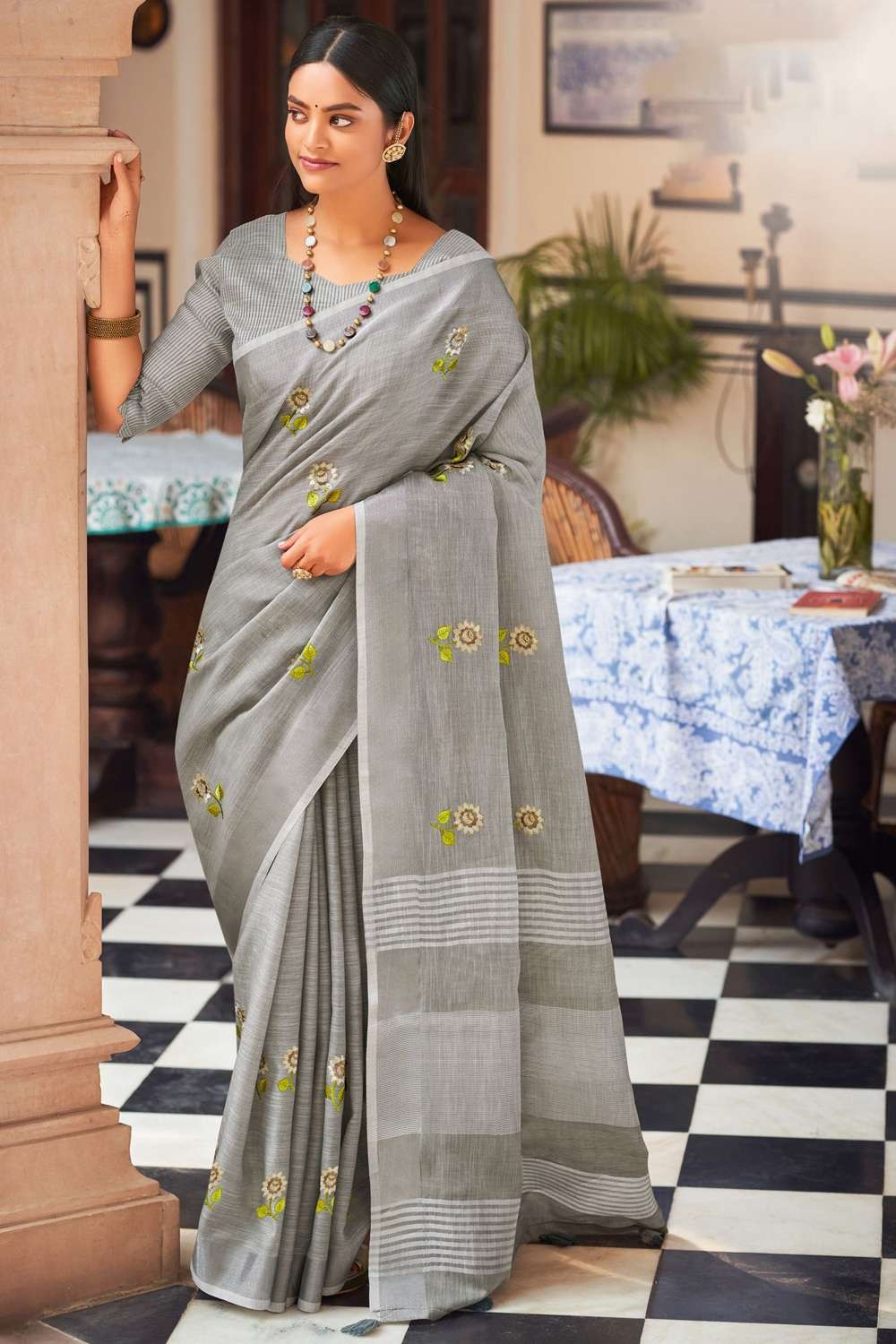 Buy Carnation Pink Linen Saree online-Karagiri – Karagiri Global