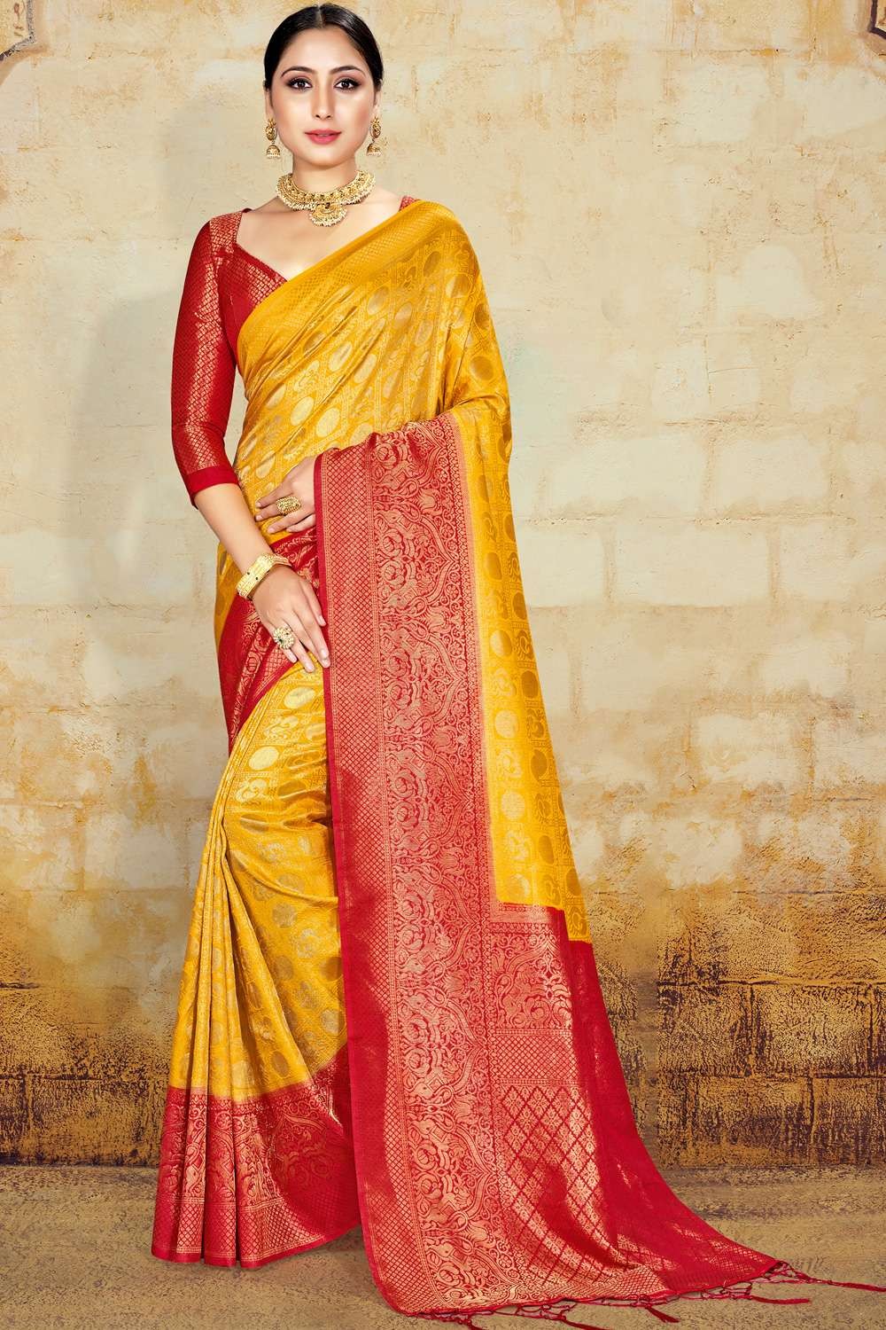 South Indian Designer and Mustards Yellow Colour Saree Jeqard Weaving Saree  New Indian Collation Saree Bollywood Saree - Etsy