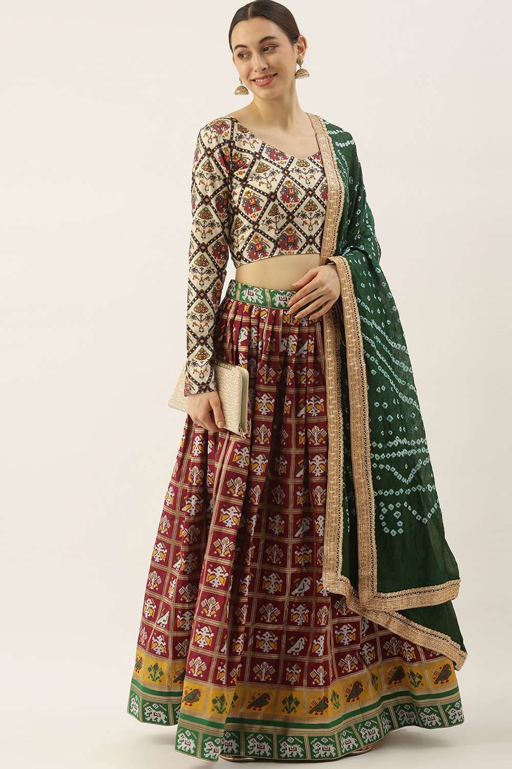 Green Patola Print Silk Sangeet Lehenga Choli SFDSIF2402 – Siya Fashions