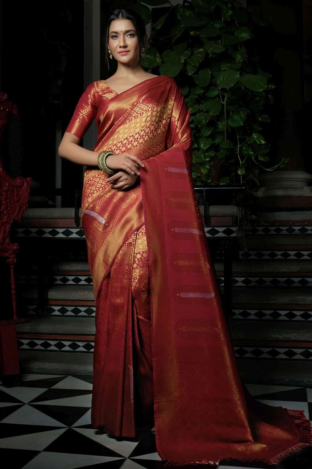 Designer Red Kanjeevaram Silk Saree For Women || Rooprekha – rooprekha