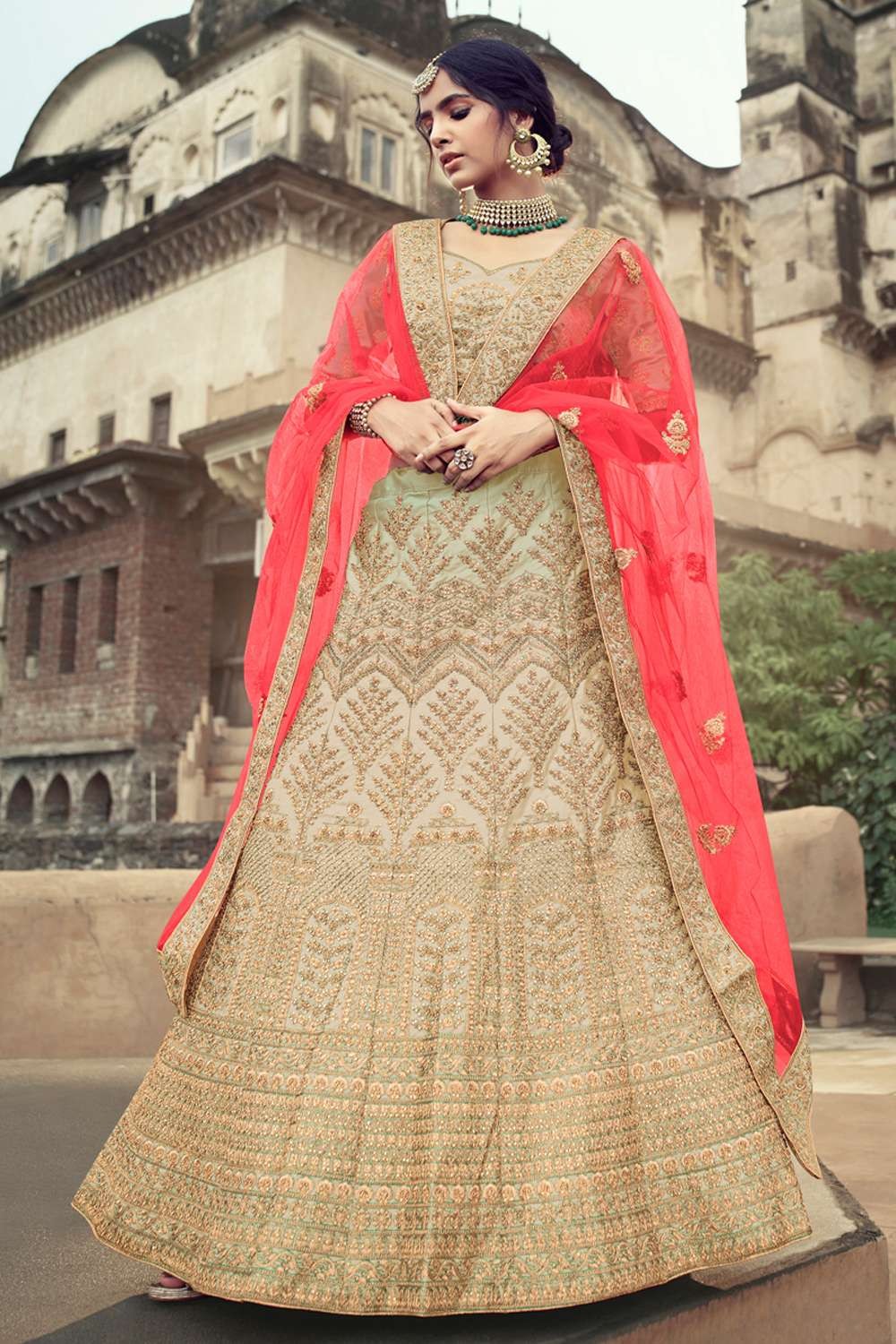 Shop Red Raw Silk Embroidery Lehenga Choli With Dupatta Wedding Wear Online  at Best Price | Cbazaar