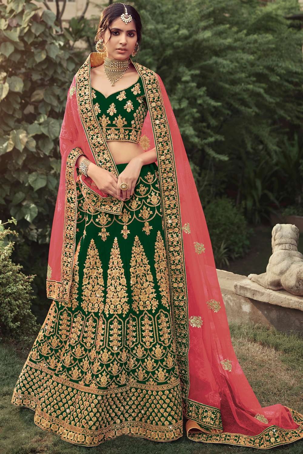 Dark green wedding outlet lehenga