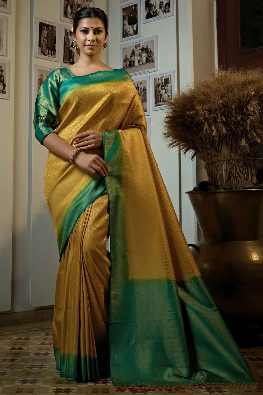 Mustard yellow saree paired with velvet dark blue blouse . . . . . The saree  is 5.5mts and Blouse comes with cotton lining and back butt... | Instagram