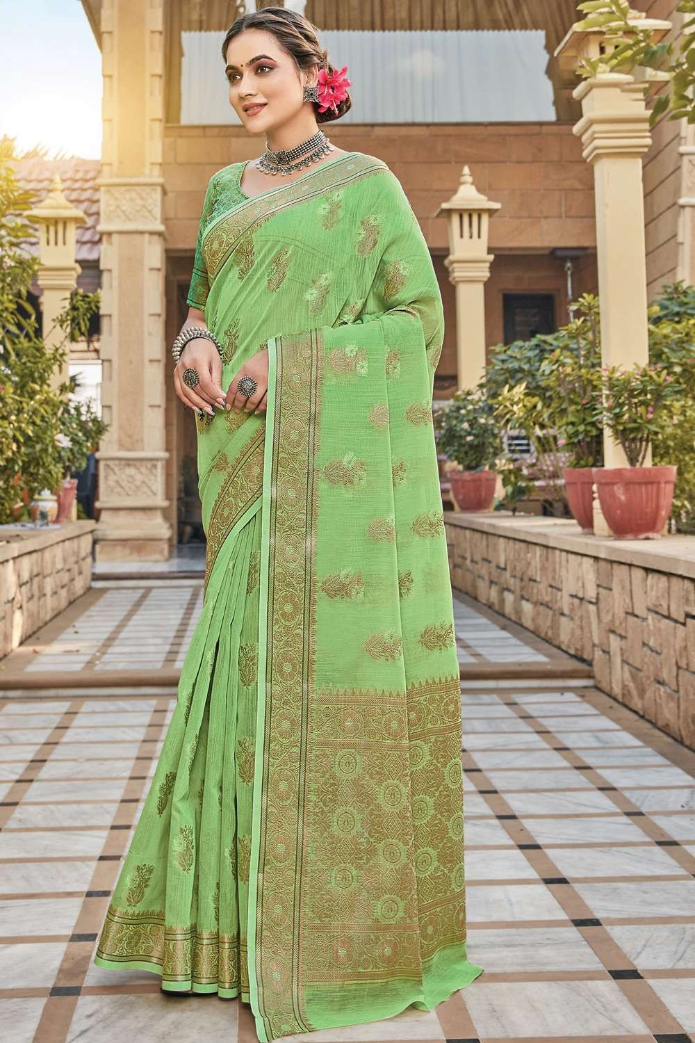 Lemon Green Soft Silk Saree With Embroidered Blouse – Shaaola