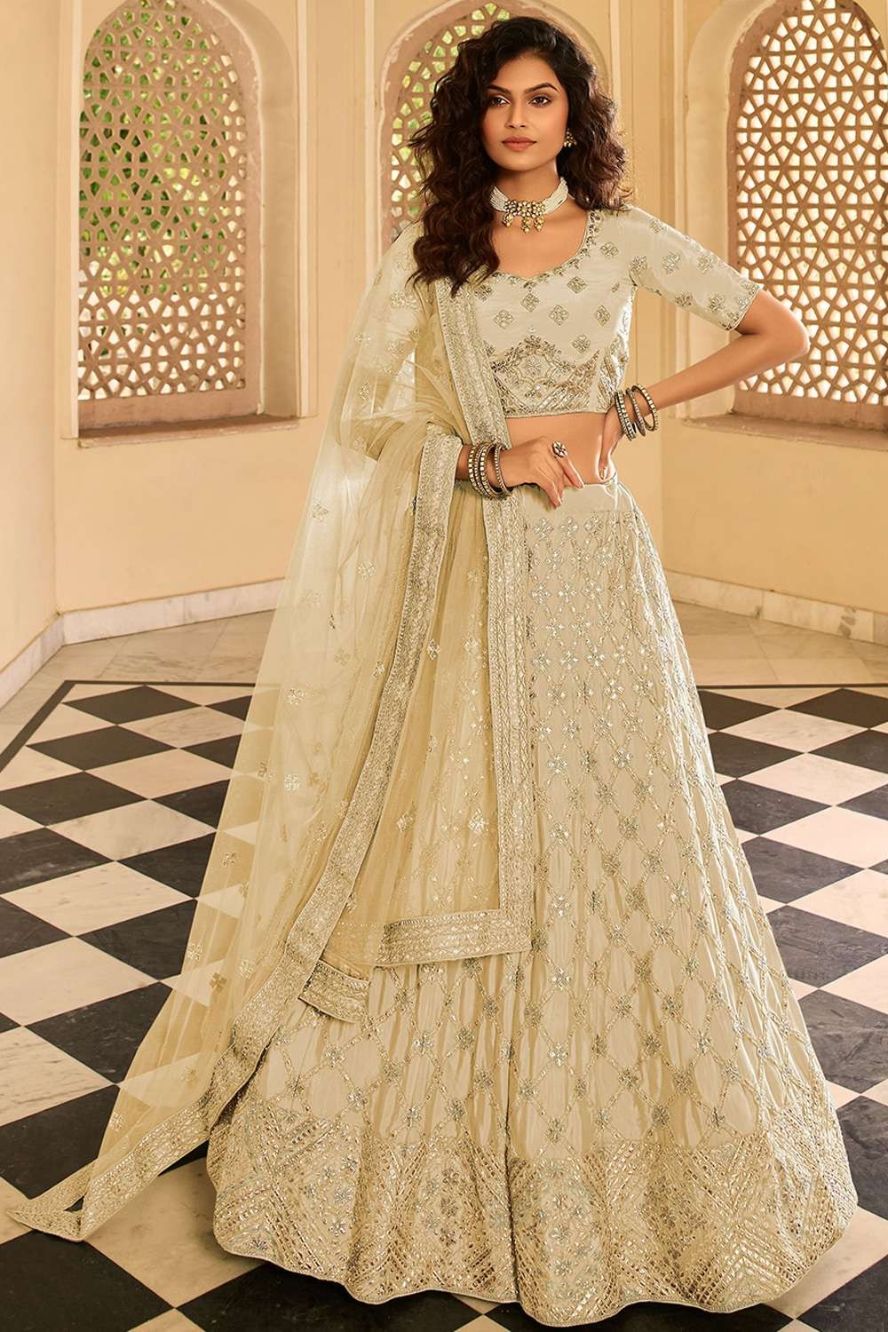 Buy Cream Top with Embroidered Belt Lehenga and Dupatta by Designer PAYAL  SINGHAL Online at Ogaan.com