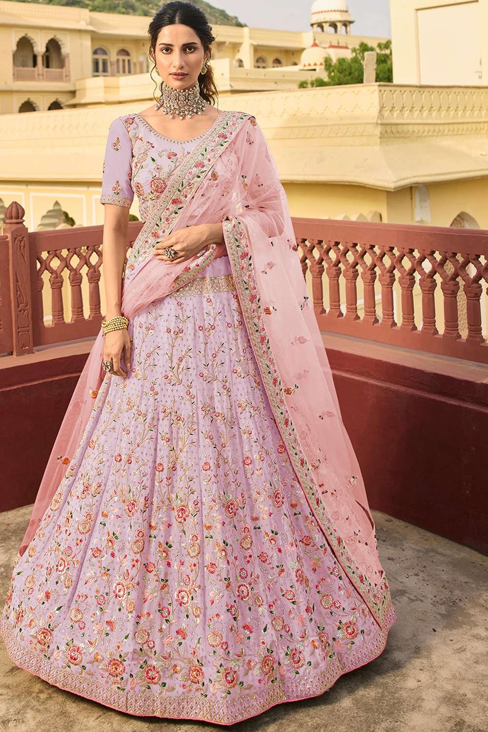Pink Designer Indian Bridal lehenga with Crop Top and Embellishment -