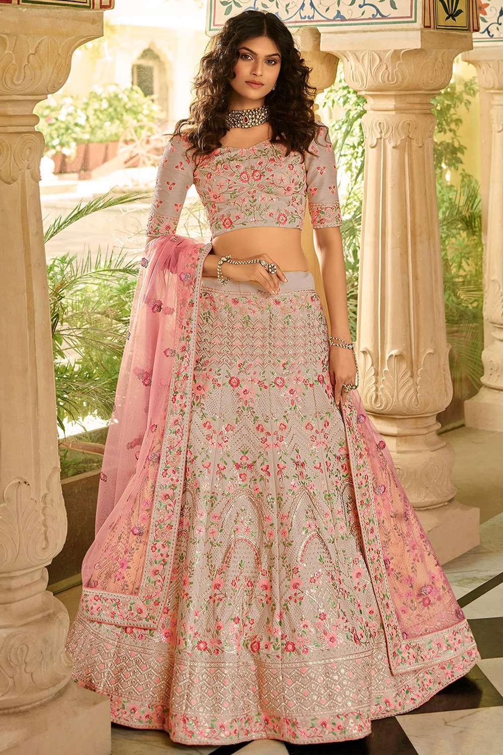 Blush Pink Traditional Lehenga Set with Embroidery and Gold Highlights -  Seasons India