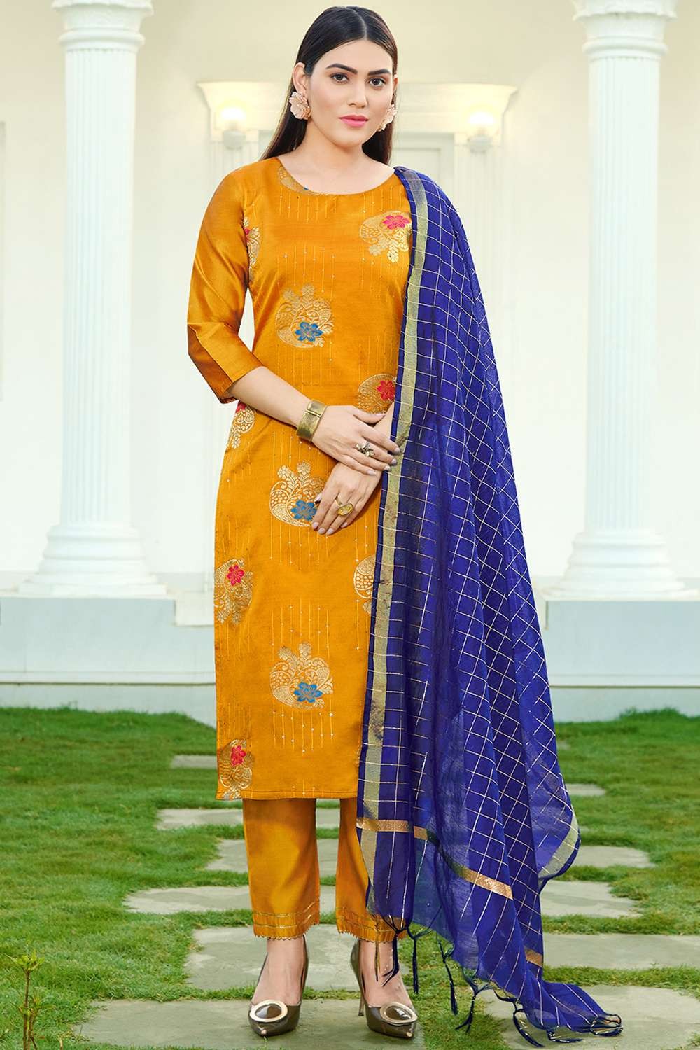 Yellow Faux Georgette Embroidered Trendy Salwar Suit -