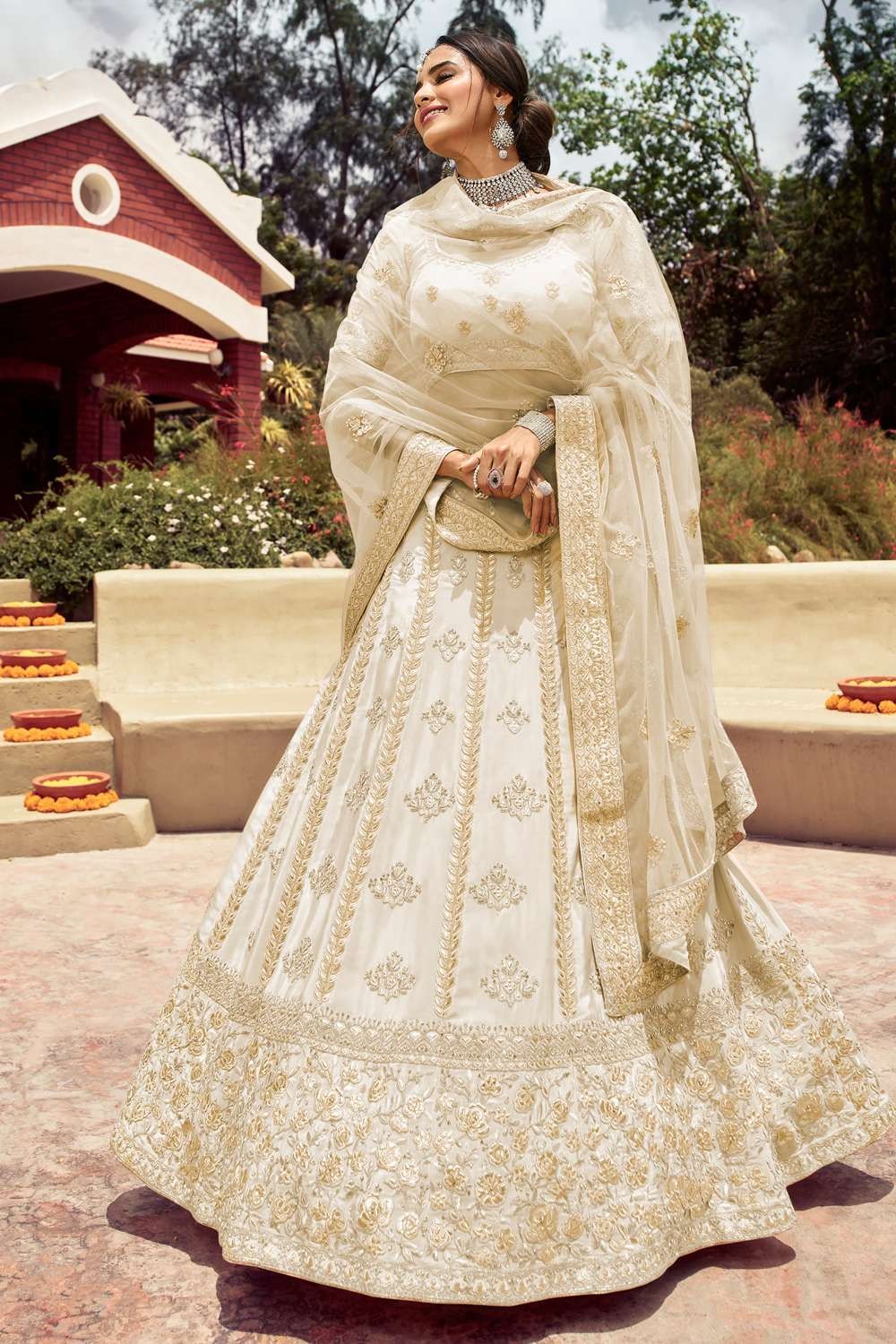 Cream Embroidered Bridal Lehenga Choli 2998LG03