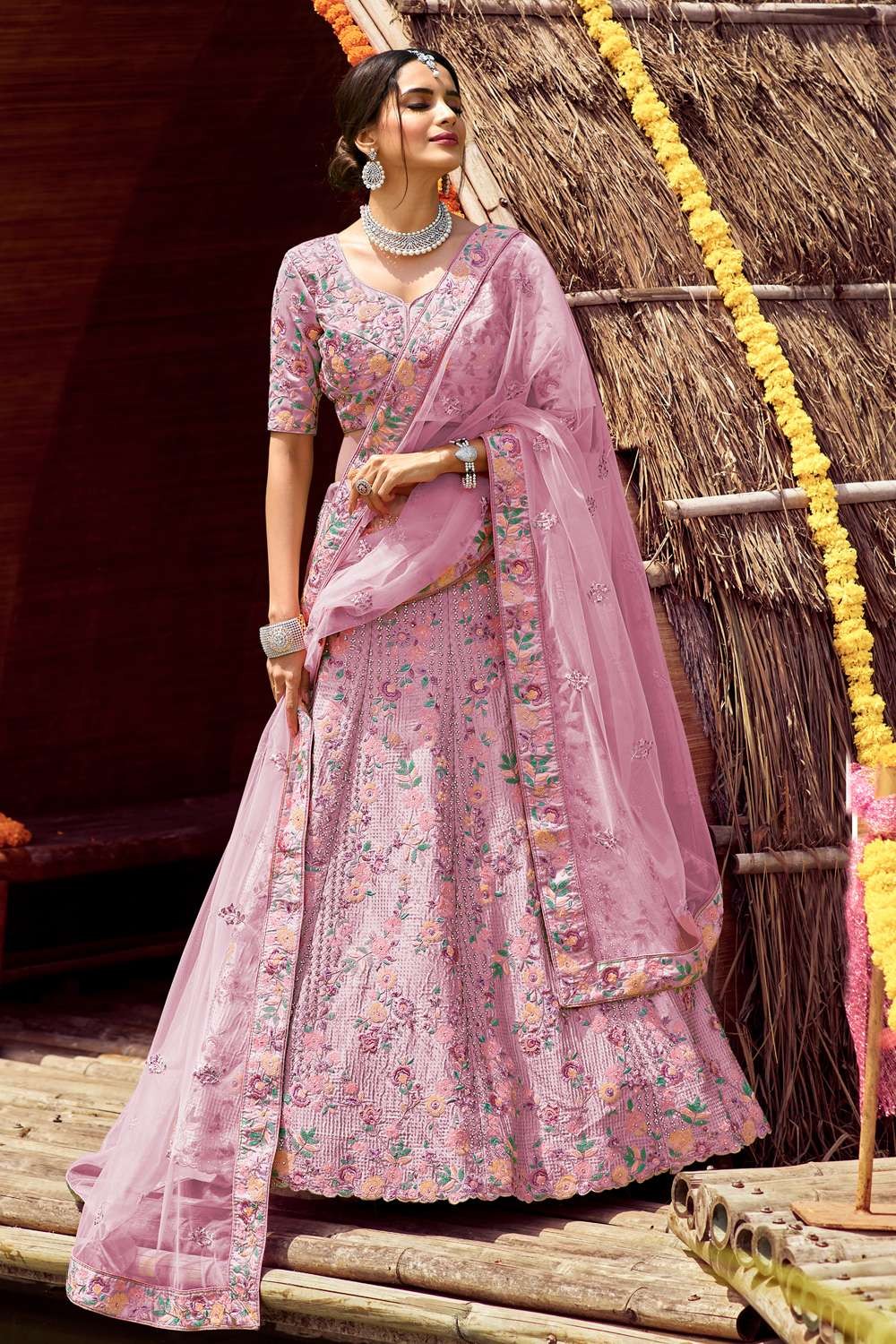 Peach Bollywood Designer Women Wear Wedding Crepe Chaniya Choli