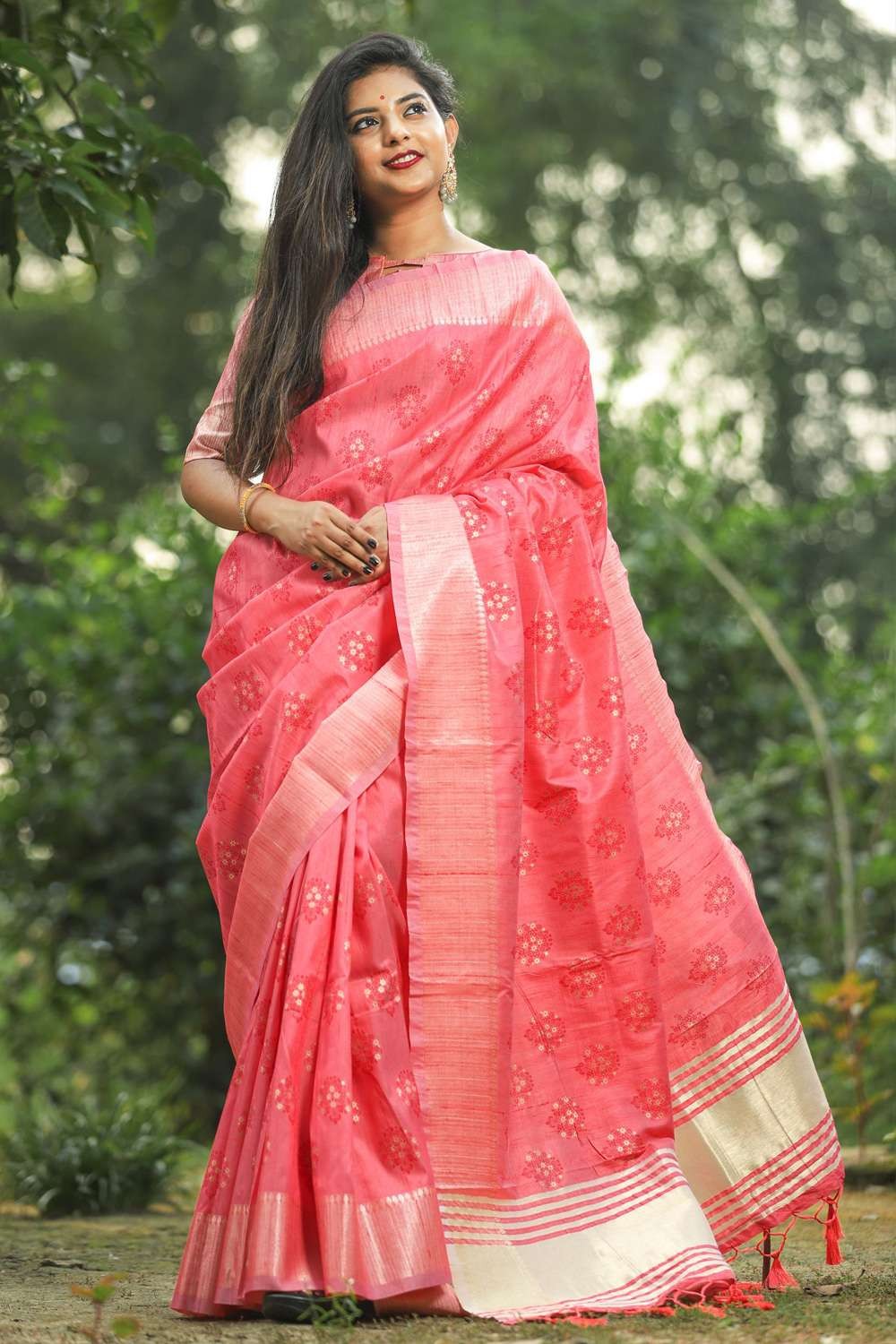 Buy Rose Pink Linen Designer Saree With Matching Blouse for Women Tradition  Wear Indian Authentic Designer Saree for Women Summer Online in India - Etsy