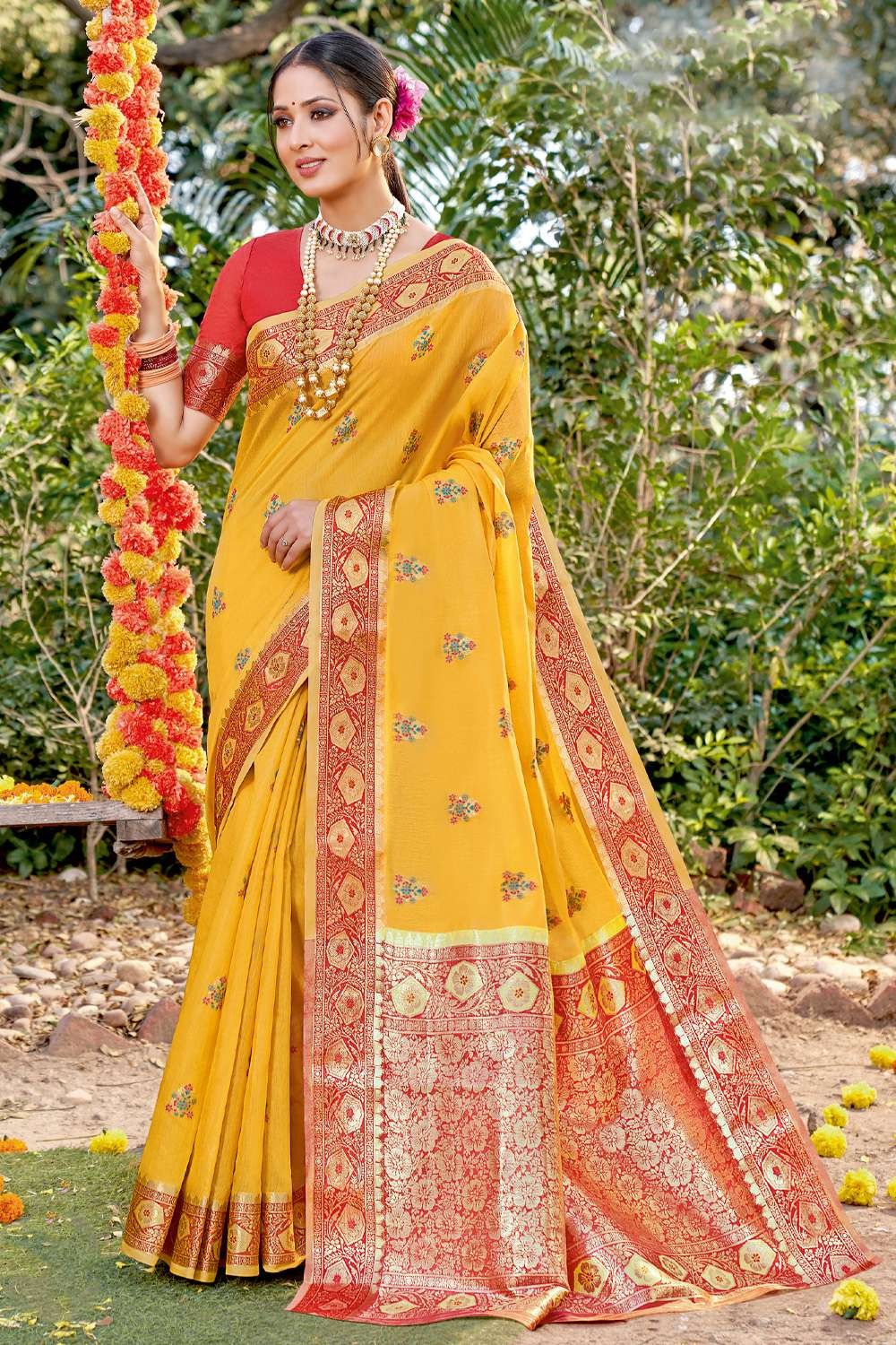 Lovely Honey Yellow Sequined Georgette Party Wear Saree - Cl