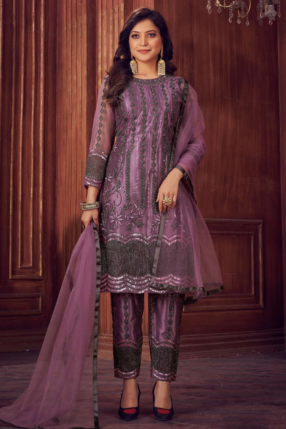 Dhavan Fashion Women's Semi Stitched Anarkali Salwar Suit (XL, Purple) :  Amazon.in: Fashion