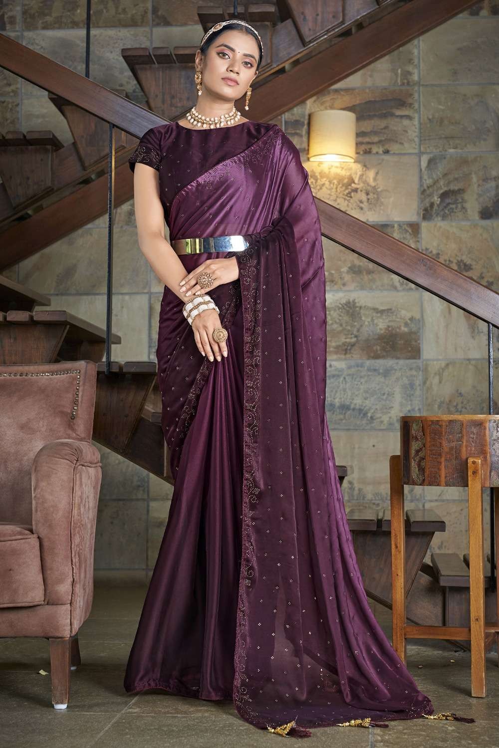 Black Party Wear Saree in Art silk with Resham,stone,embroidered - SR19047