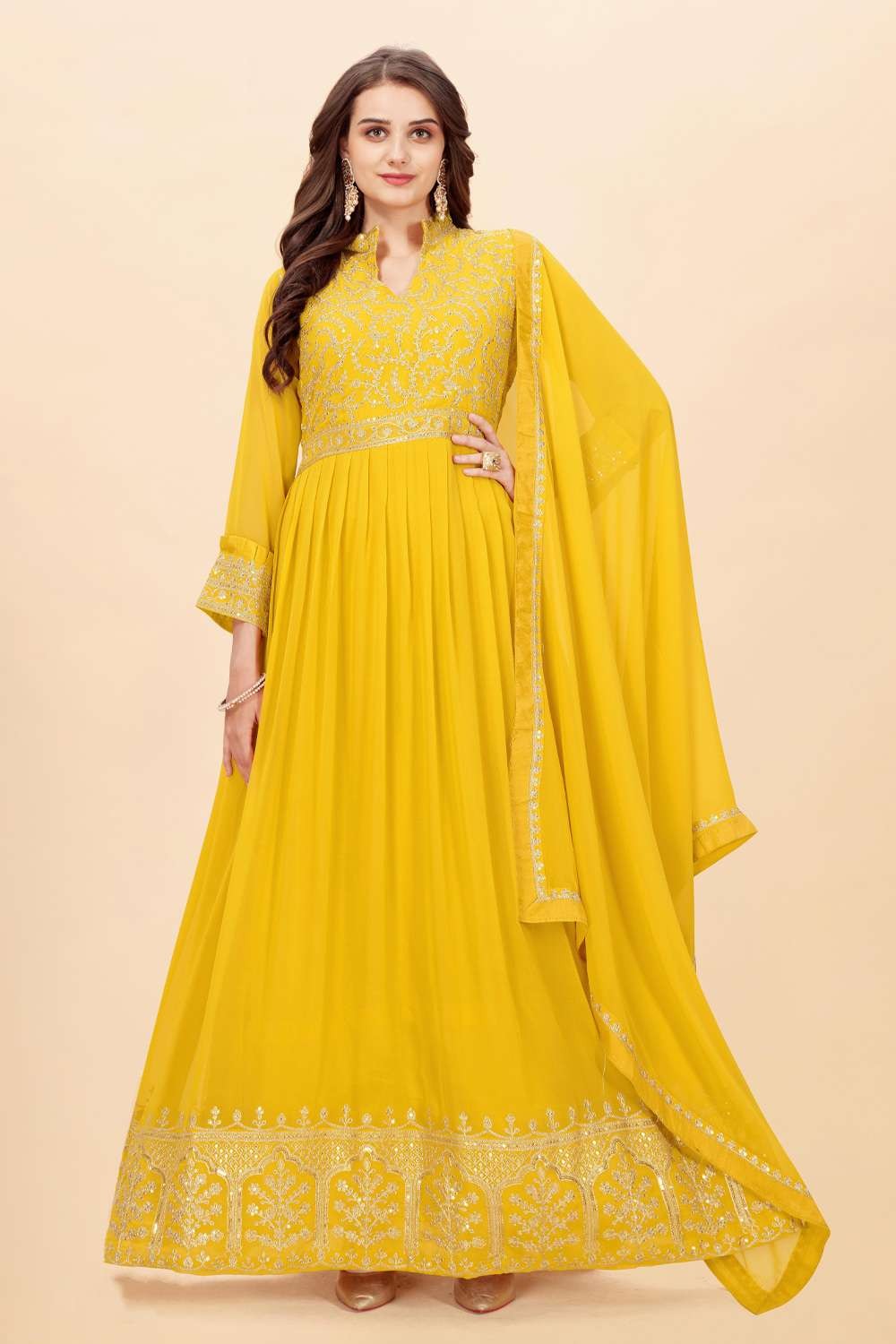 Buy Butter Yellow Georgette Anarkali Suit For Women Online - Frontierraas