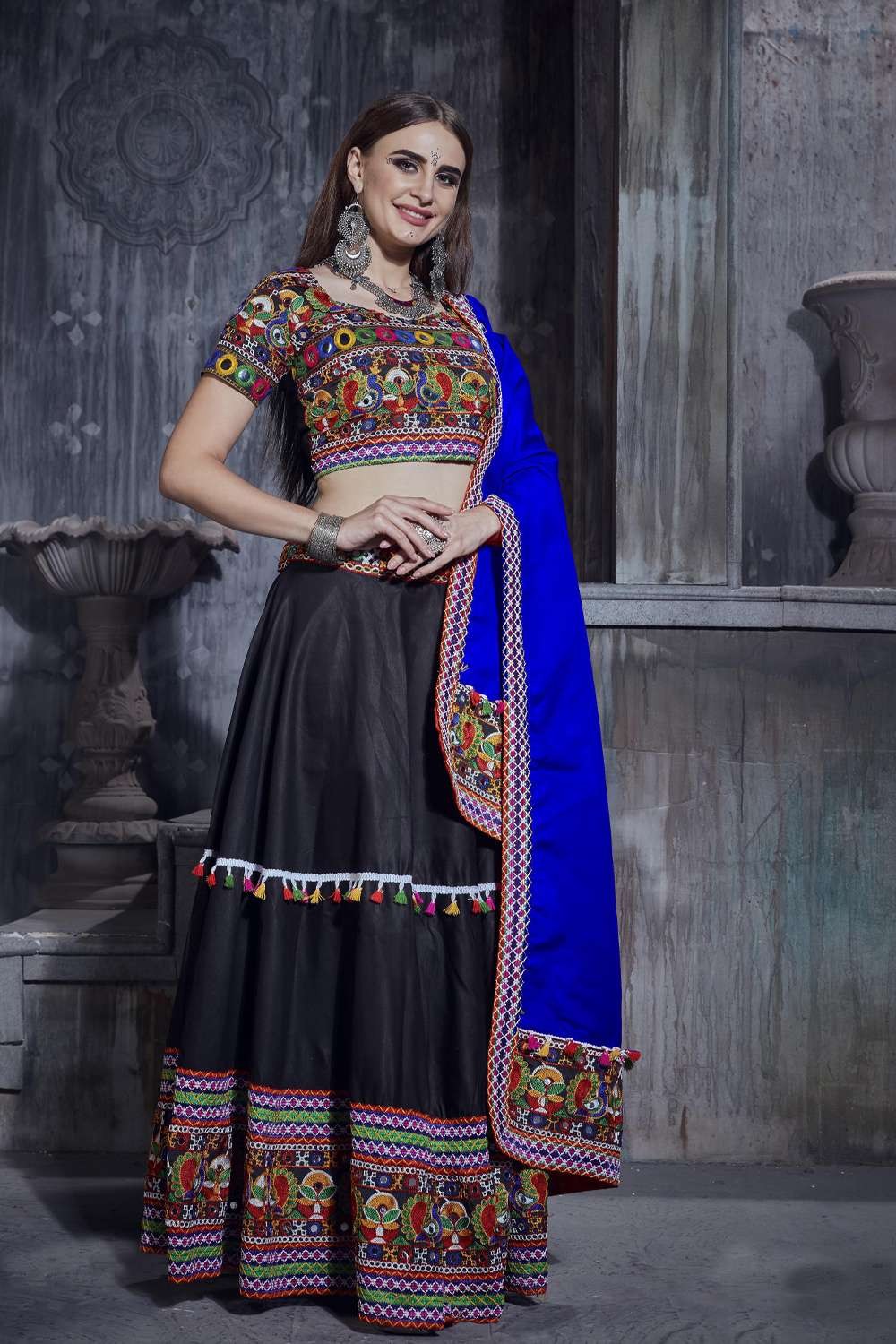 Black Navratri Chaniya Choli with Embroidered Art silk - LC5719