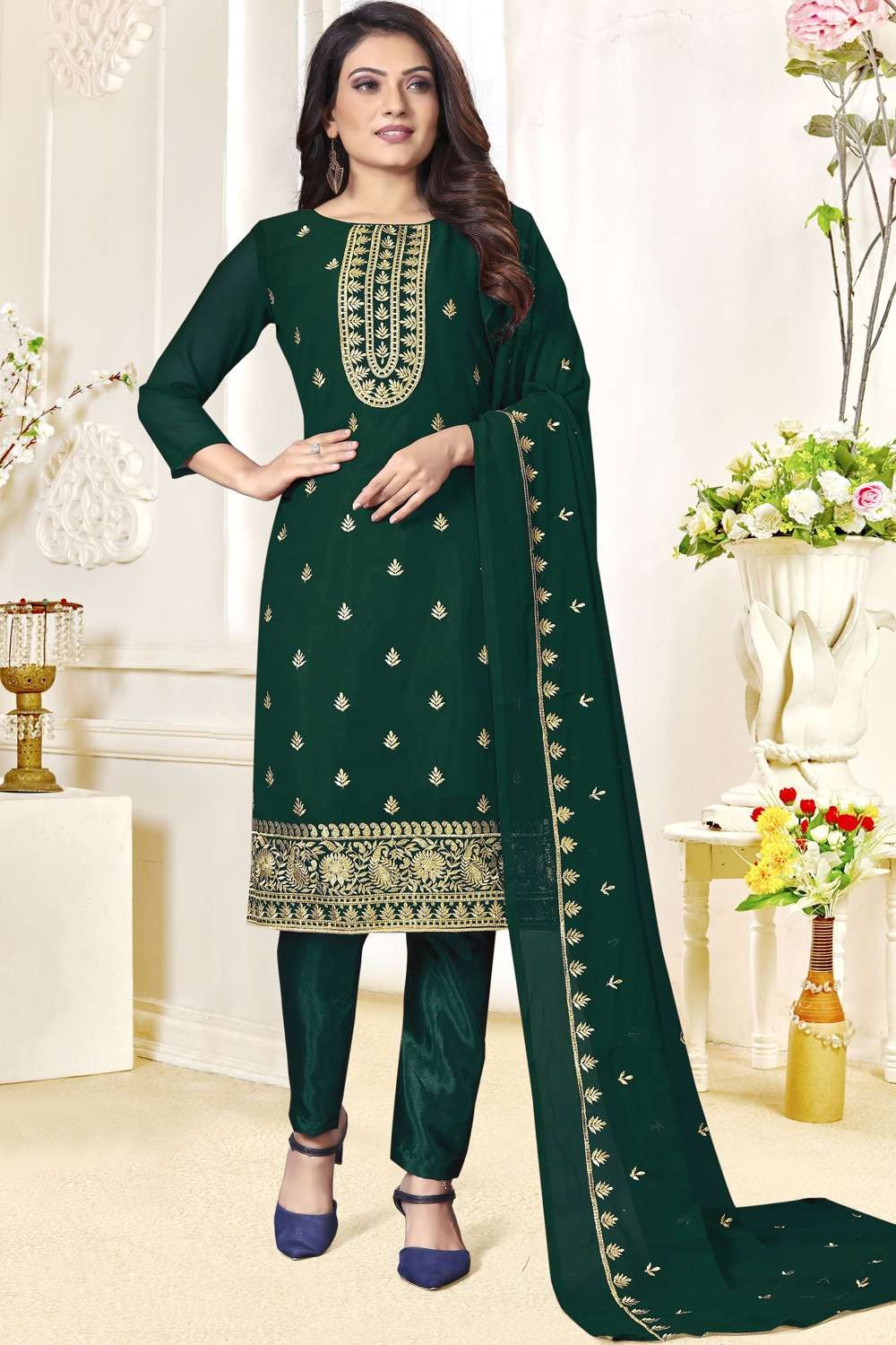 Trendy dark green silk salwar suit - G3-WSS40342 | G3fashion.com