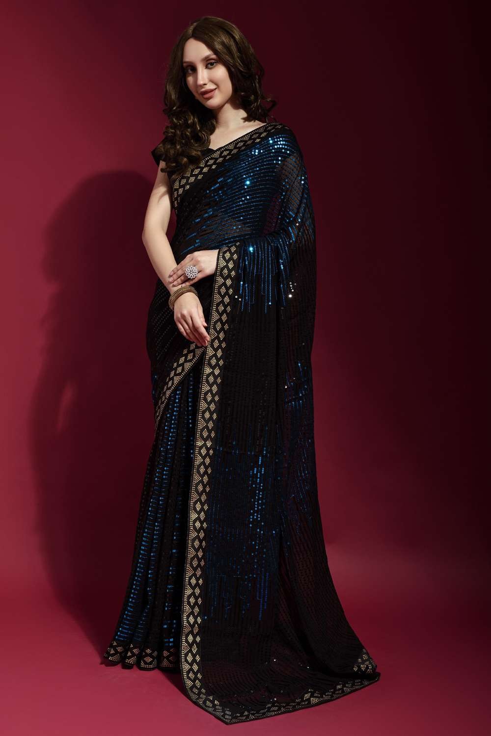 Net sky blue Bollywood Designer Saree, Party Wear at Rs 950 in Surat