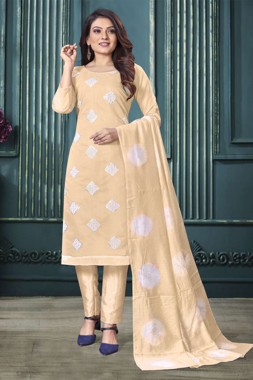 Buy Chanderi Silk Readymade Designer Salwar Suit For Festival Online