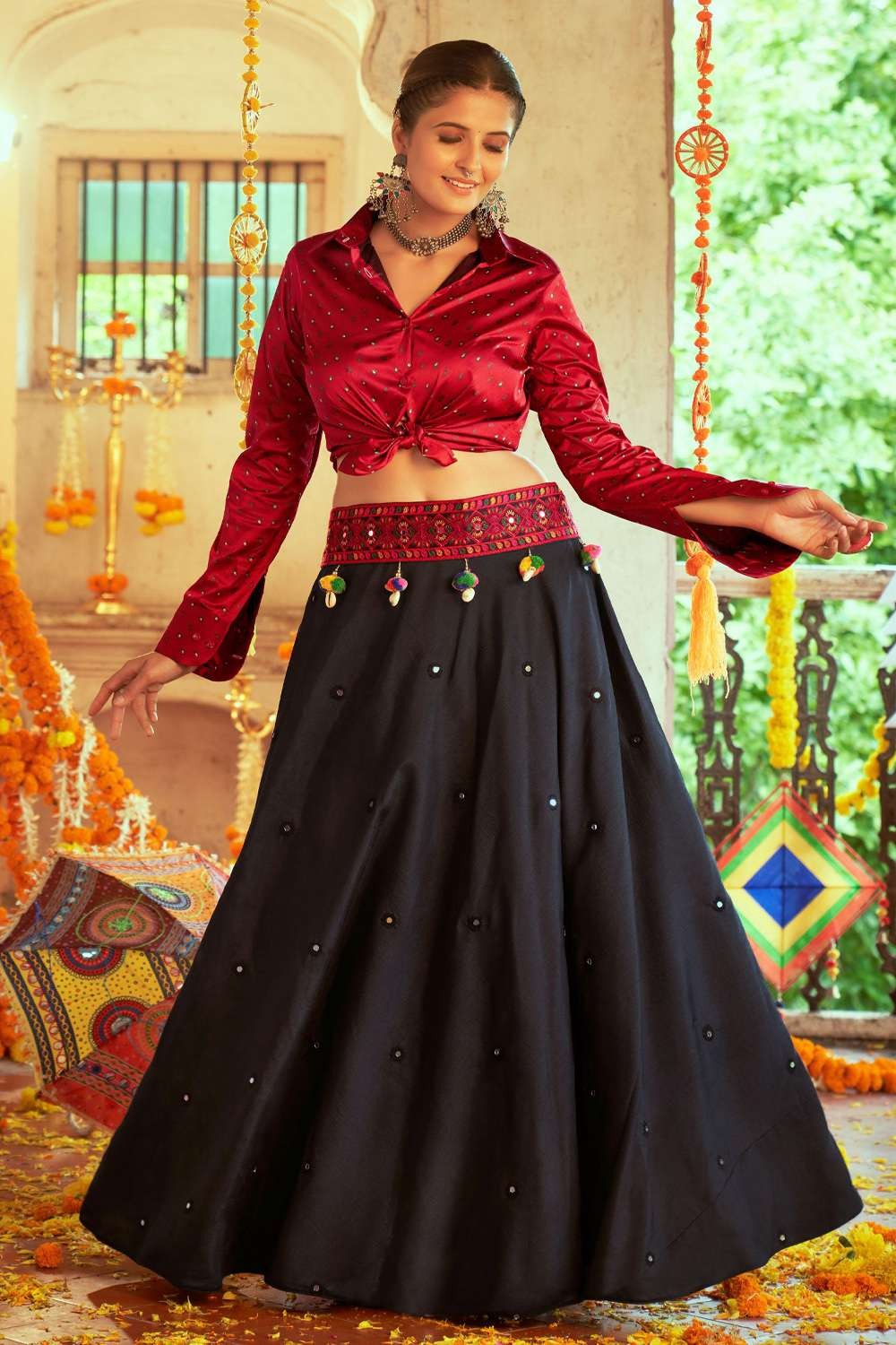 Black And Red Party Wear Banarasi Silk Lehenga Choli at Rs 999 in Surat