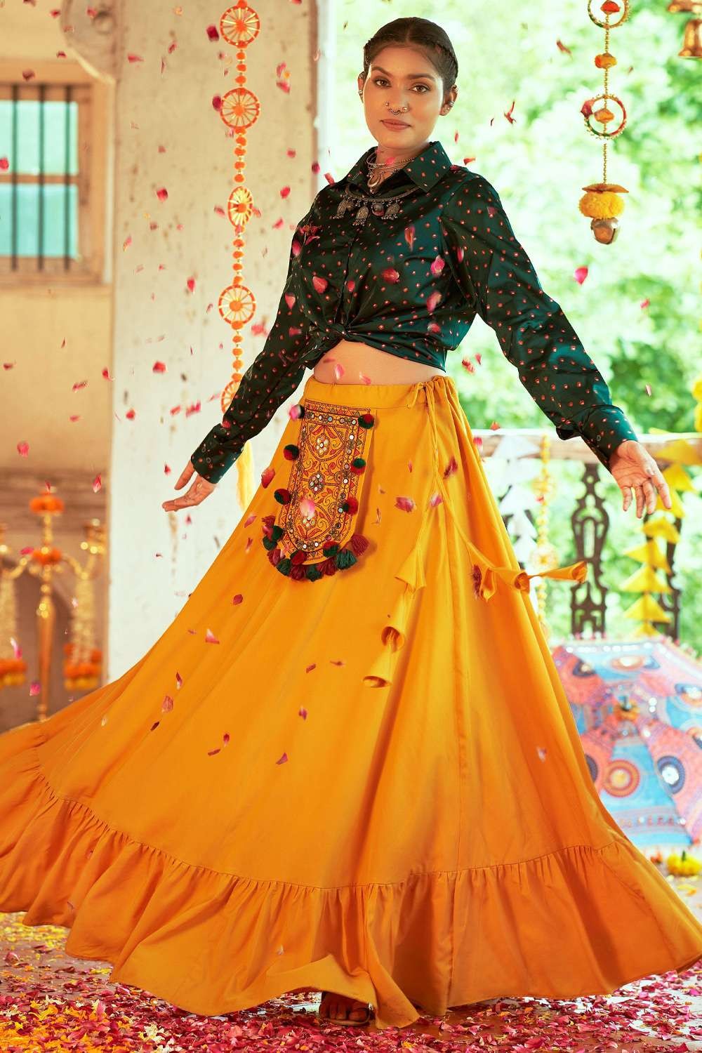 Buy Sweet Yellow Gaji Silk Reception Lehenga Choli With Bandhani Dupatta -  Zeel Clothing