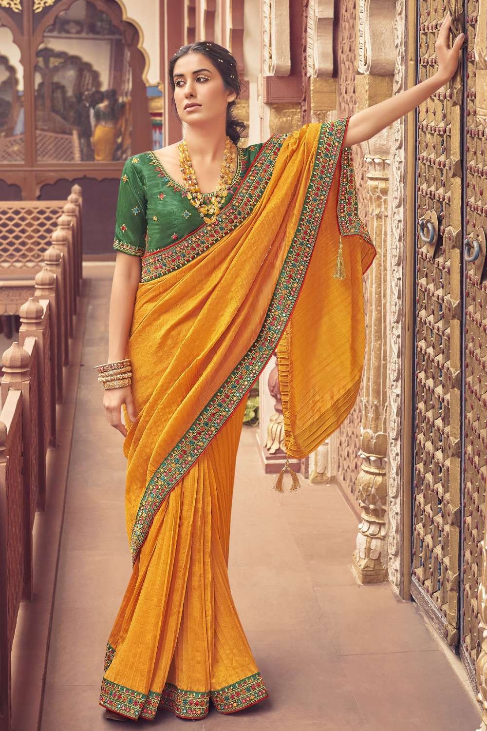 Buy Kiara Advani Wear Orange And Yellow Bollywood Saree | keerramnx