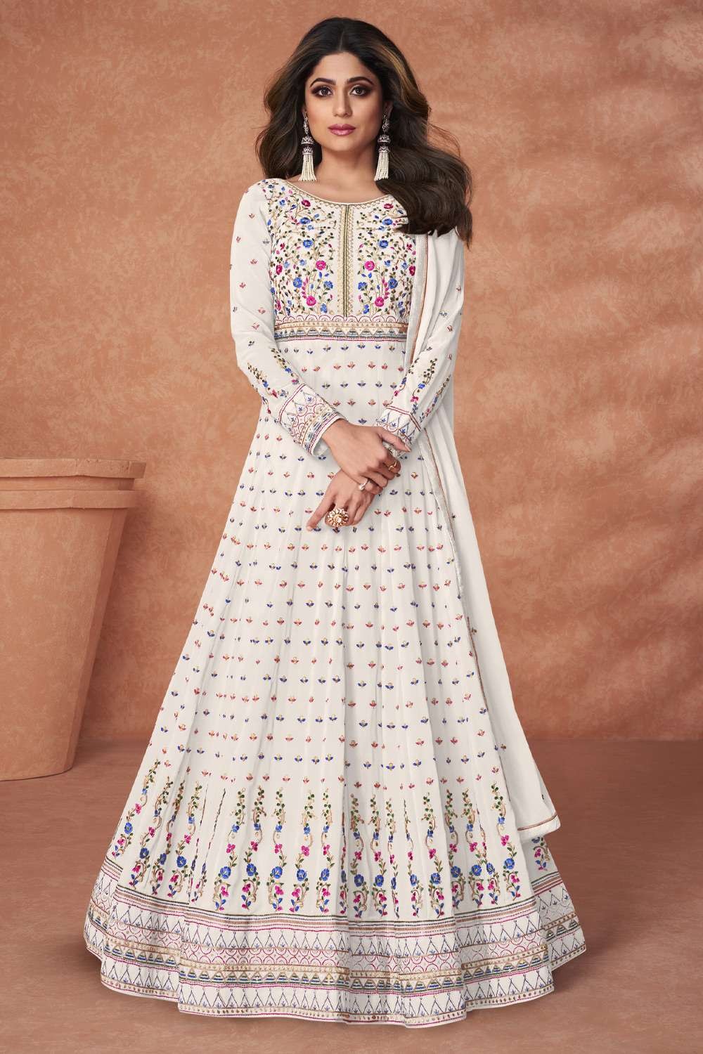 Women''''s Cotton White Anarkali Style Long Gown Kurta Set with Dupatta at  Rs 899 | Bangali Kothi | Dehradun | ID: 24789712430